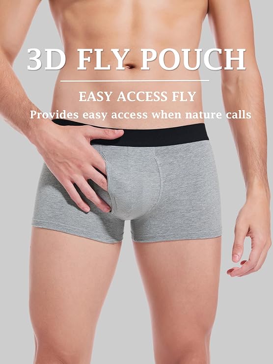 Men's Cotton Underwear Short Leg Underwear Pack Soft Waistband Open-fly No-ride-up Trunk Underpants 3 Pack