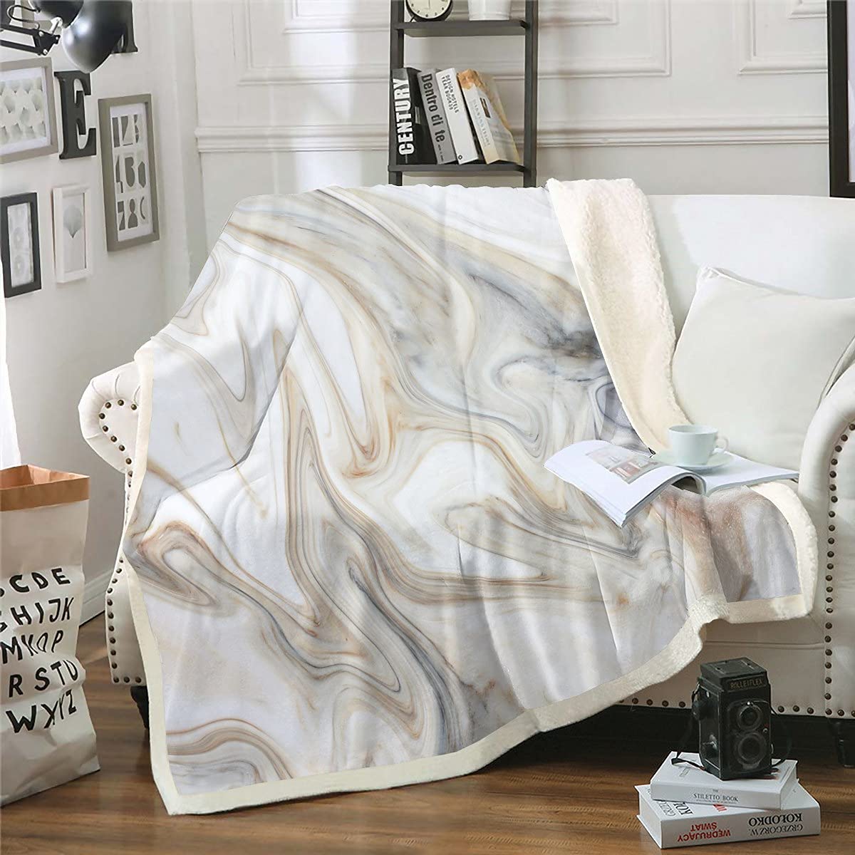 Couverture Sherpa géométrique au toucher peluche haut de gamme pour lit enfant