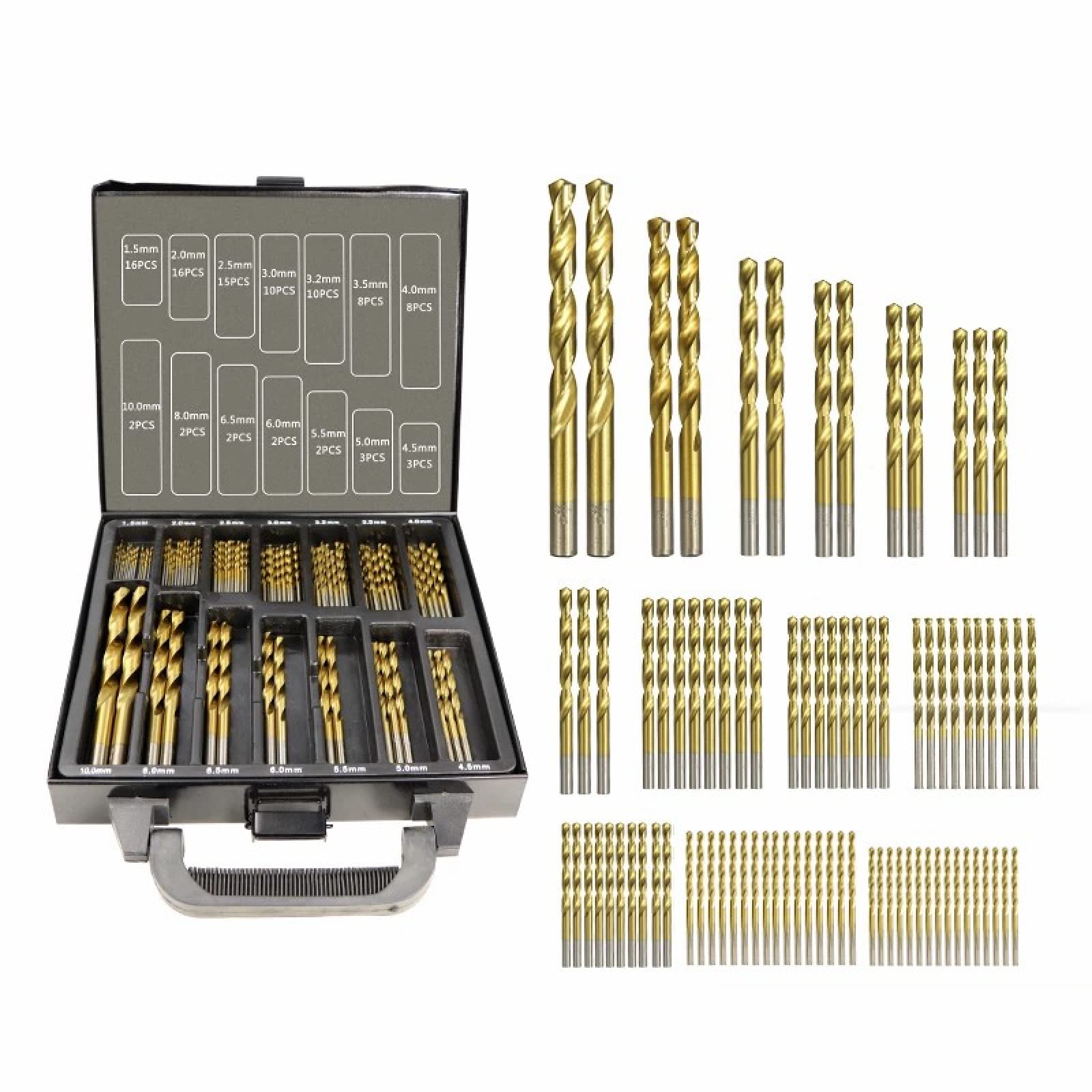 Juegos de Brocas HSS P6M5 Twist Drill bit Set 99 Pieces Diameter from 1.5mm To 10mm Titanium Coating Wood Metal Hole Drilling Cutter