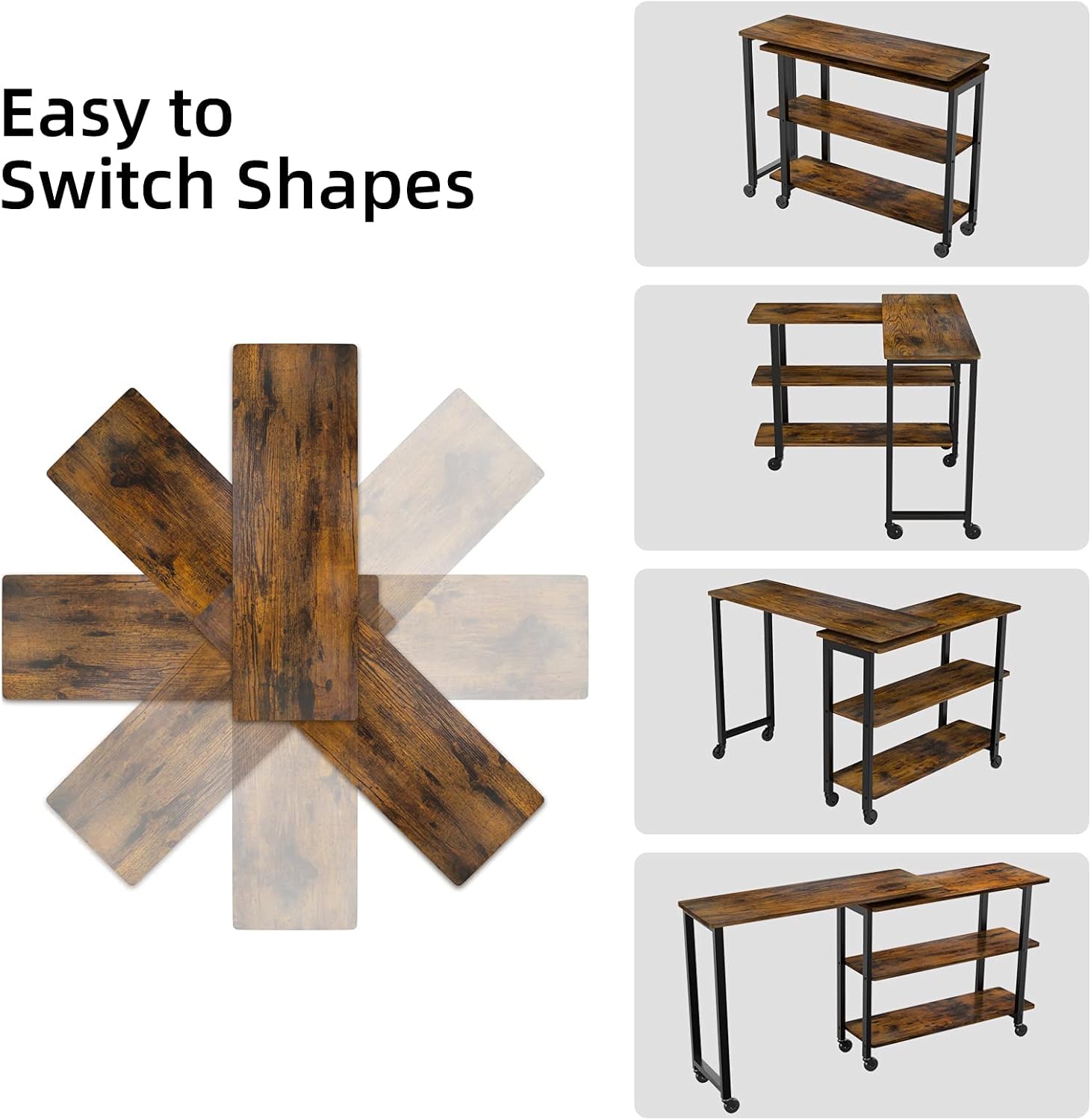 360° Rotatable Sofa Side Table,IDEALHOUSE Mobile End Table with 2-Tier Storage Shelves, Movable Laptop Table with Sturdy Metal Frame /6 Universal Casters, Couch Snack Table for Home (Rustic Brown) : Home & Kitchen