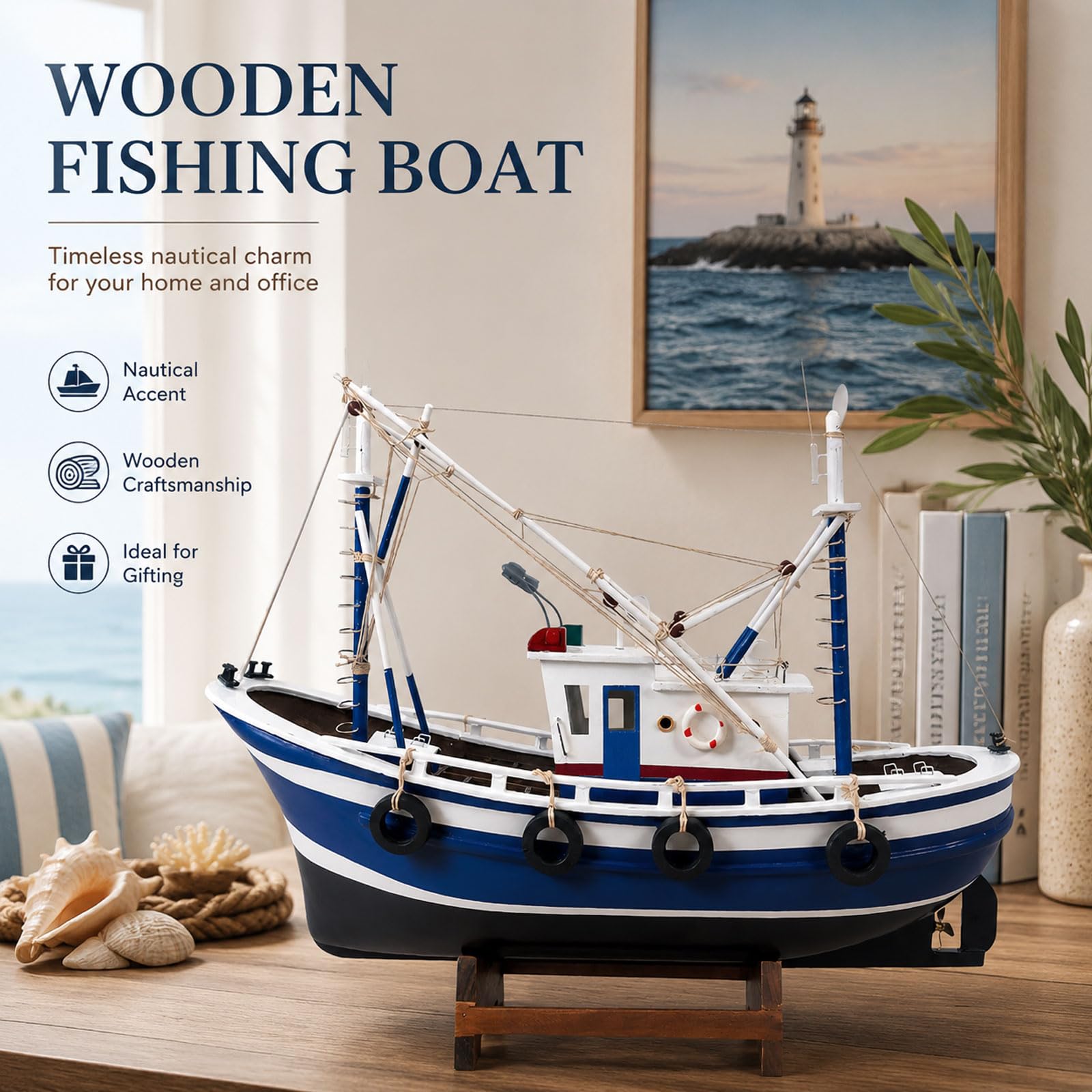 YLME Modellino di Barca da Pesca Ornamento Nautico A Forma di Nave | Realizzato A Mano Decorazioni Costiere E Marittime Per Soggiorno, Ufficio, Mensole, Regalo Per Gli Amanti Dell'oceano.