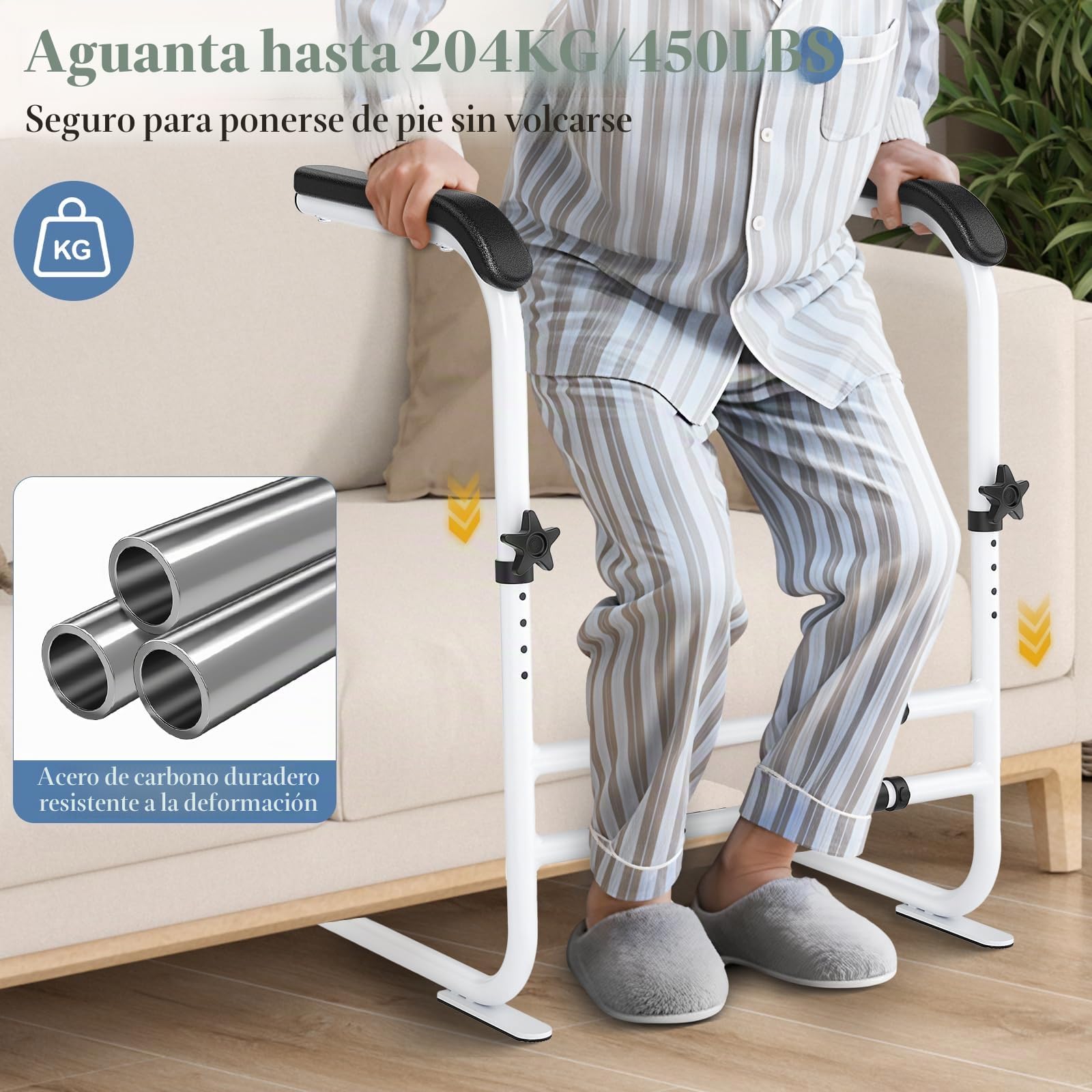 Soporte para Levantarse del Sofá, Ayuda para Levantarse con 6 Alturas y Anchos Ajustables, Construcción Robusta, Ayuda para Levantarse de la Silla de Sofá para Personas Mayores, hasta 204 kg