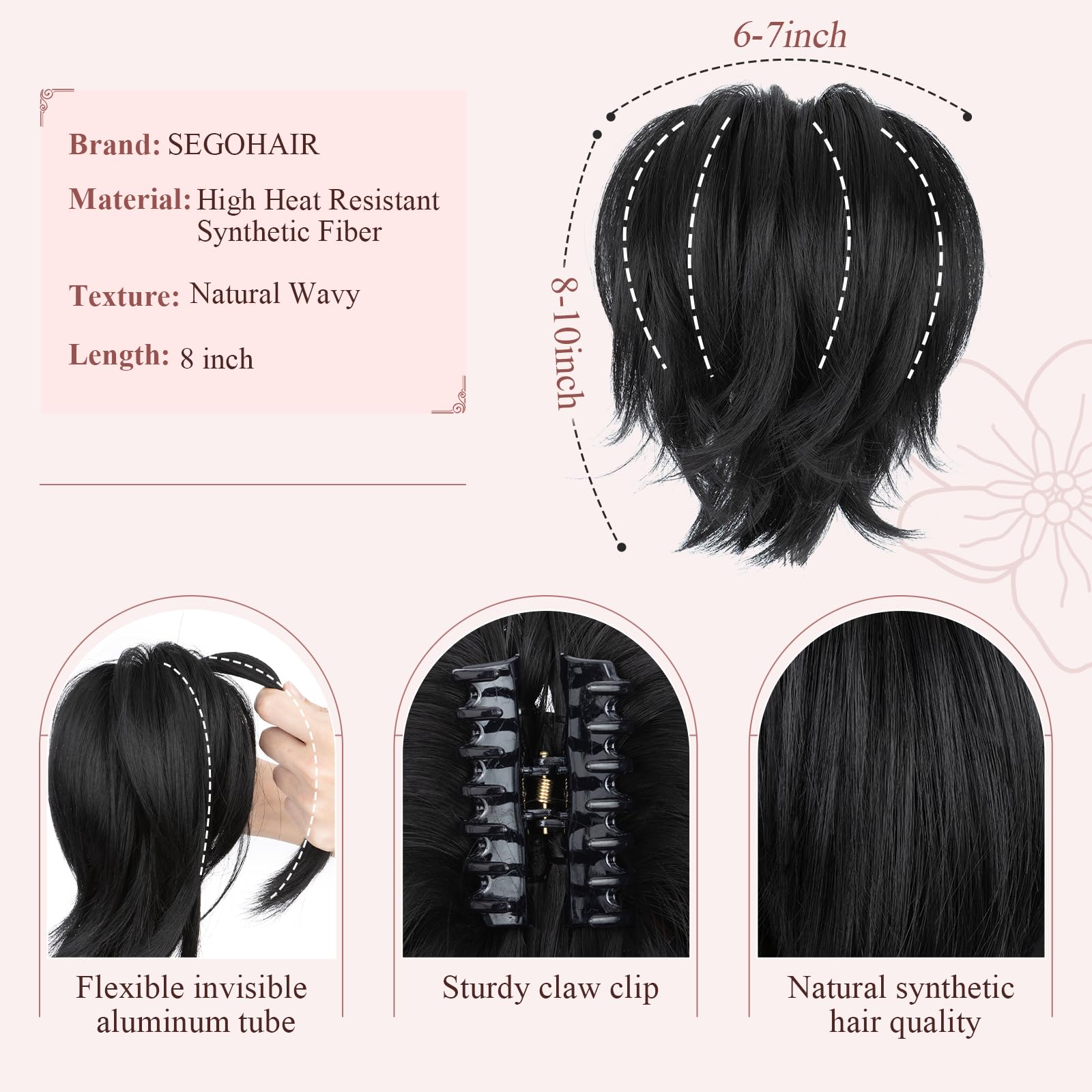 SEGOHAIR Claw Clip Short Ponytail Extension Messy Bun Hair Piece - Image 2