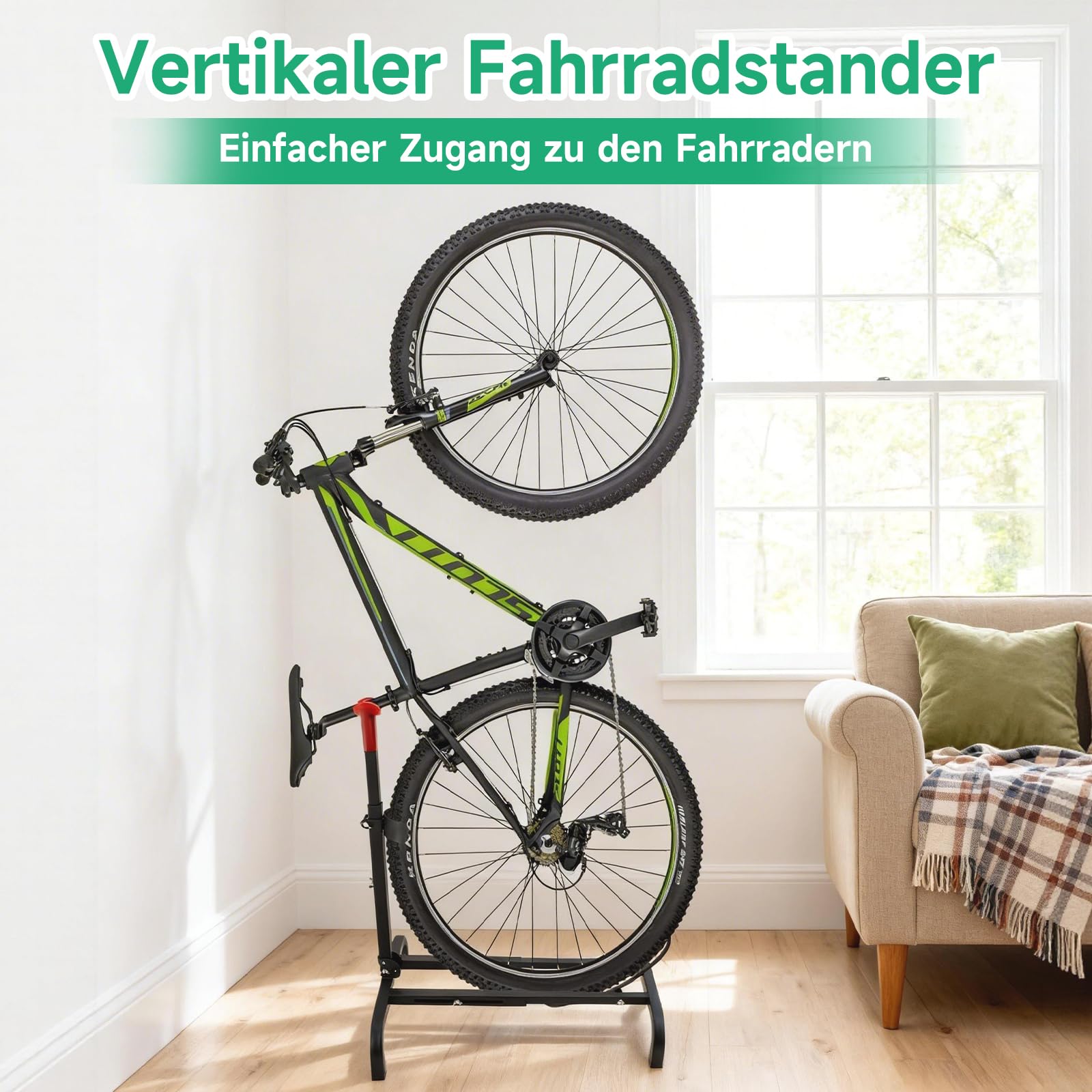 SANLIKE Vertikaler freistehender Fahrradständer | höhenverstellbar , platzsparend, bis 25 KG belastbar , für Garage Wohnung Innen Außen , nicht für Räder mit Korb Schutzblech
