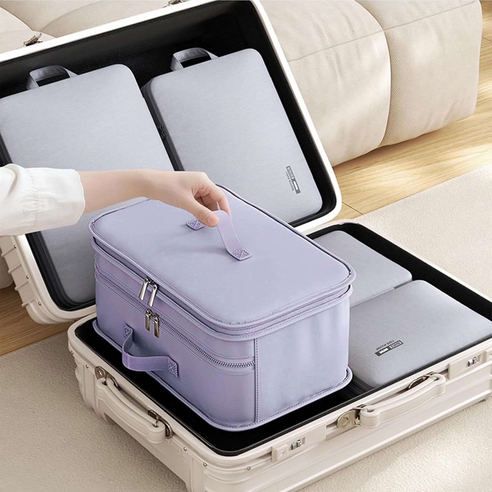 SUGODA Organizer per valigie, a 5 strati, organizer a compressione, da appendere, da campeggio, pieghevole, per bagaglio a mano, borsa per abiti da viaggio, per attività all'aperto