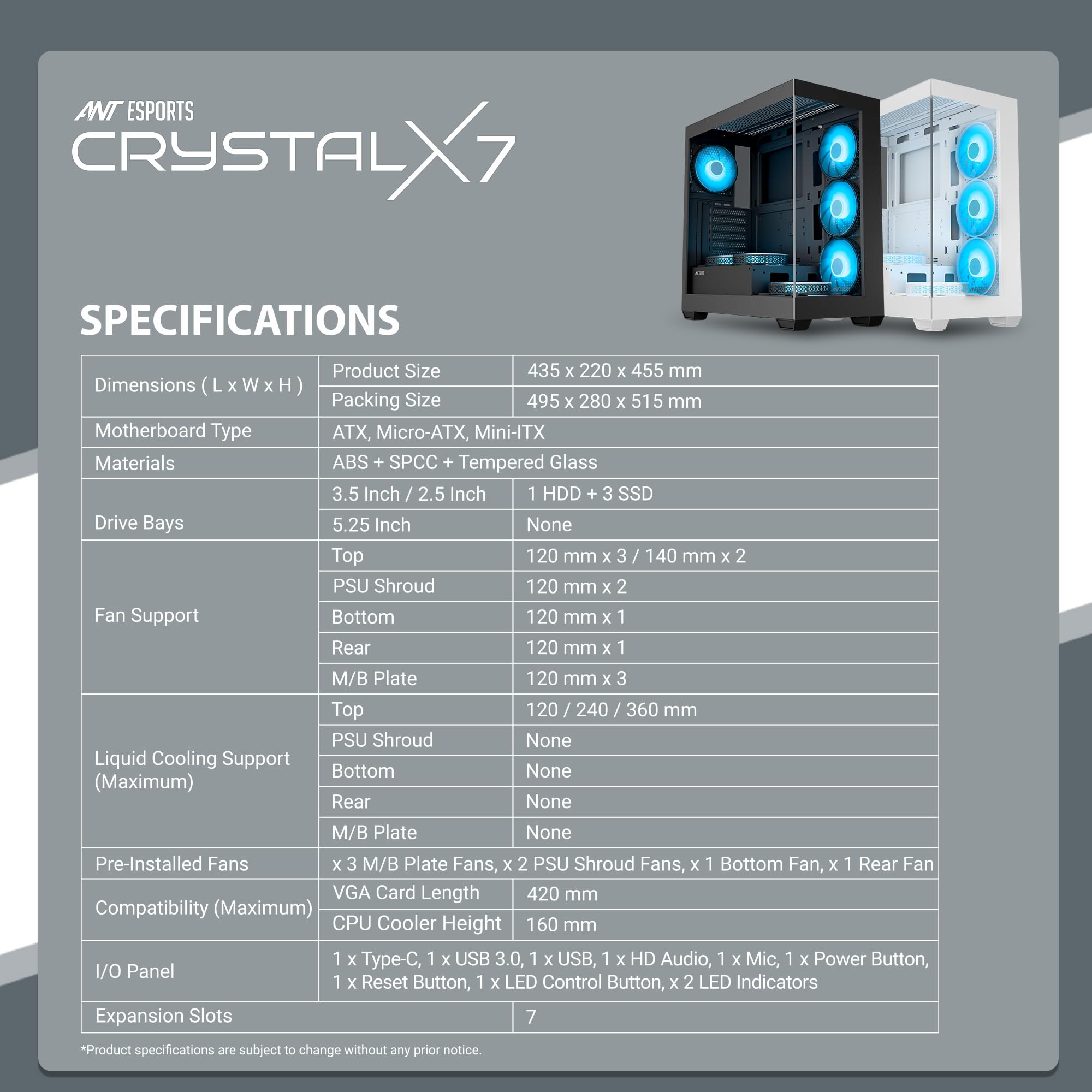 Ant Esports Crystal X7 Gaming Case - Black -16 Ant Esports Crystal X7 Gaming Case - Black -16