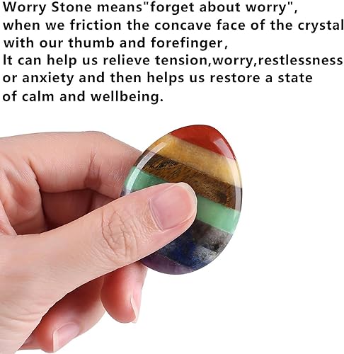 Miniatura 3 de QINJIEJIE Piedra de preocupación para el pulgar para la ansiedad, 7 cristales de chakra, piedras curativas, accesorios de meditación, piedras
