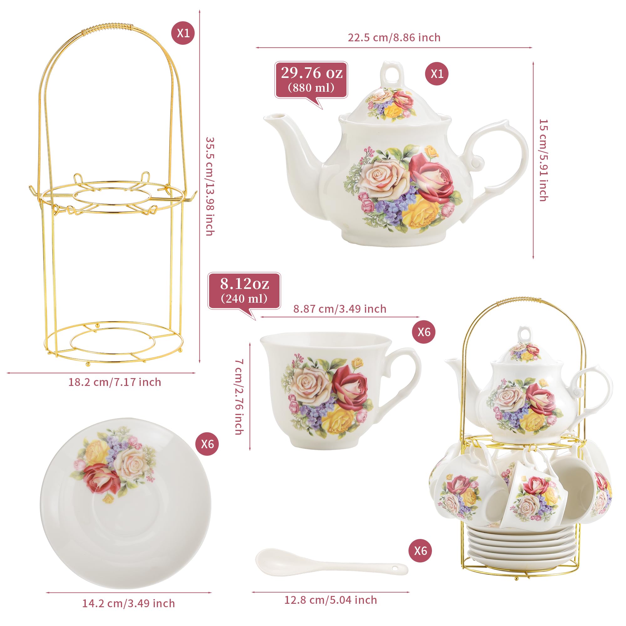 Amazon.com | 20-Pieces Porcelain Bone china Tea Sets,Gold Rim