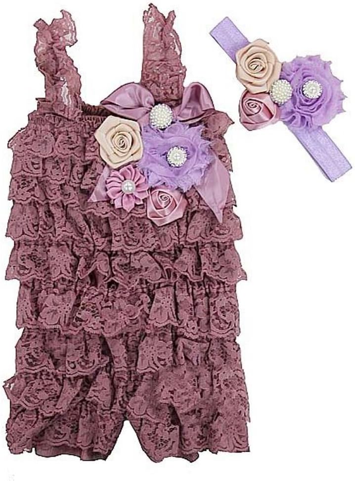 Tutu Sweet Shop Little Girls' Elegant Lace Rompers With Matching Headband