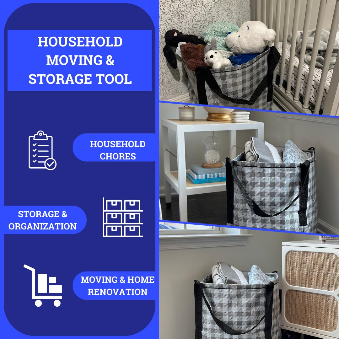 DURASACK 高耐久トート 22ガロン 頑丈なポリプロピレン製多目的バッグ ギンガムブルー 並行輸入品 DURASACK (デュラサック) 高耐久 収納トートバッグ 22ガロン 頑丈なポリプロピレン織物 引っ越し用バッグ 再利用可能な自立デザイン  耐荷重500ポンド シングル ギンガムグレー