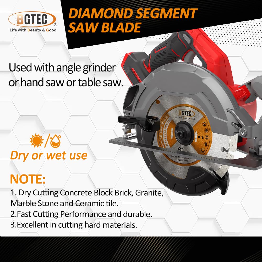 BGTEC Lama Segmentata Diamantata Per Granito Marmo Pietra Piastrelle Cemento 10 pezzi 125mm