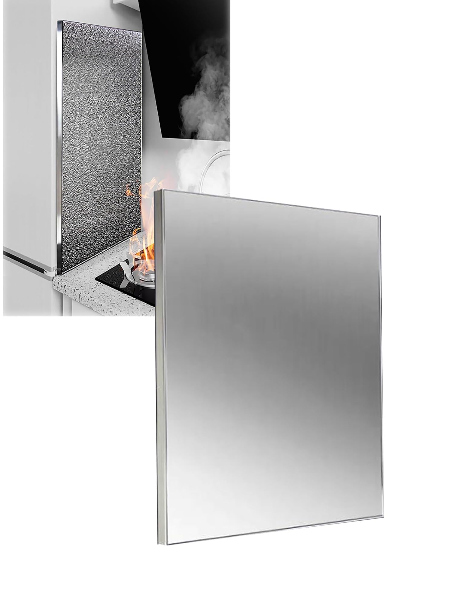 Panel lateral duradero de acero inoxidable 60x60cm, protección térmica elegante para cocina