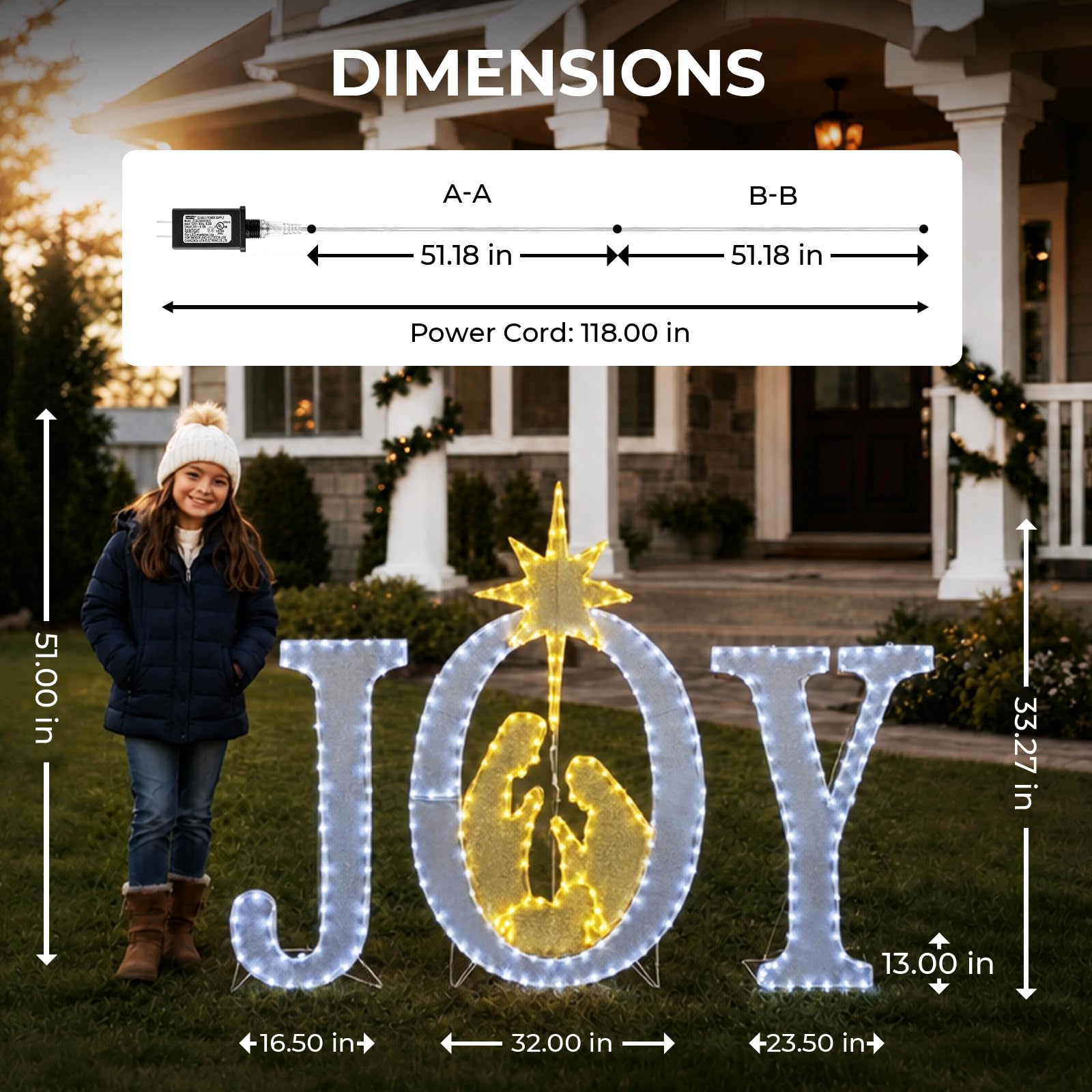 Decoración navideña grande de 49 pulgadas, letrero iluminado para exteriores, belén, Navidad, patio, decoración de vacaciones, resistente a la intemperie, 350 luces LED, para colgar o colocar en el