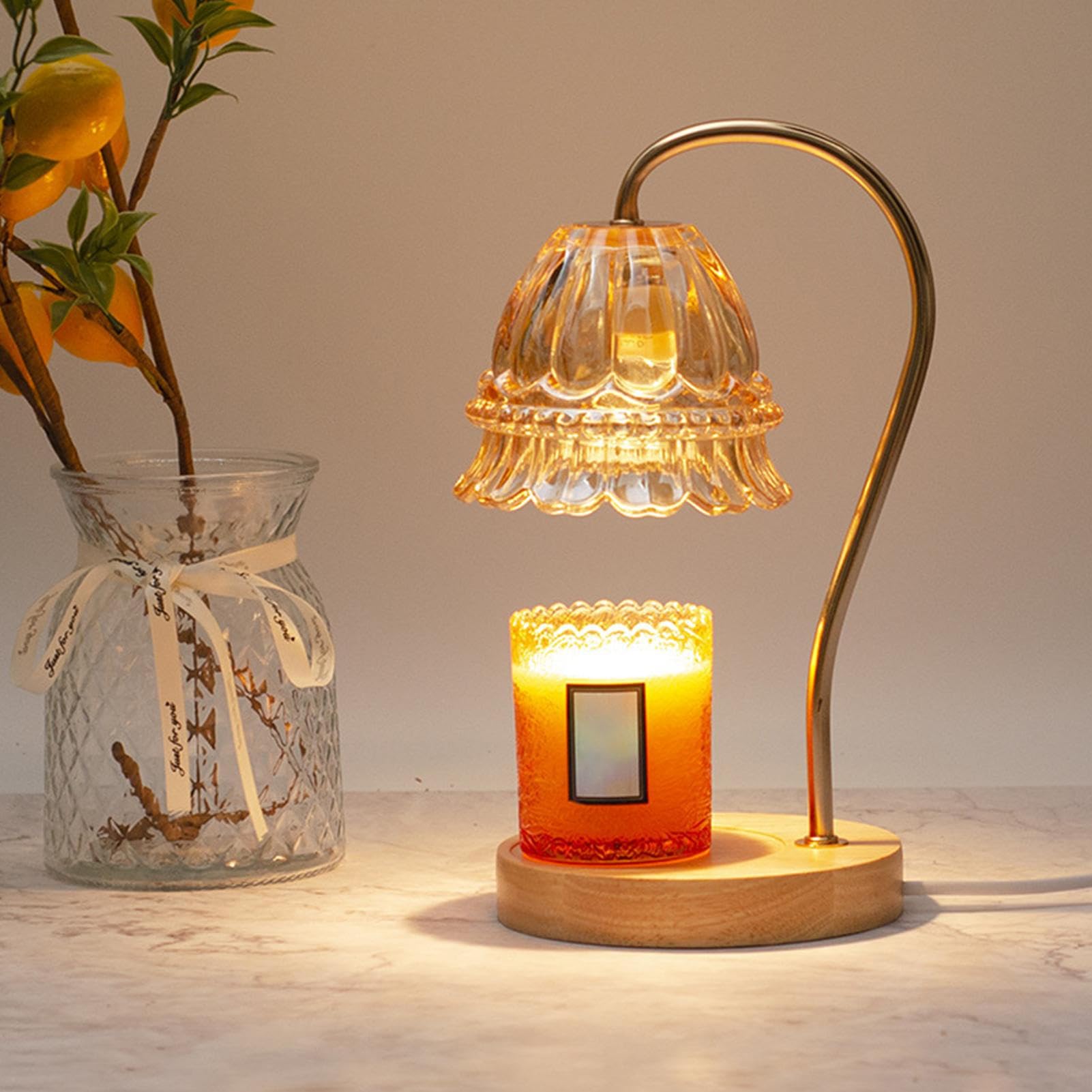 Lampe Chauffe-Bougie avec Variateur | Chauffe-Bougie Électrique Réglable | Fondoir À Bougies avec 2 Ampoules | Lampe Chauffe-Bougie pour Bougie en Pot, Bougie Parfumée sans Flamme