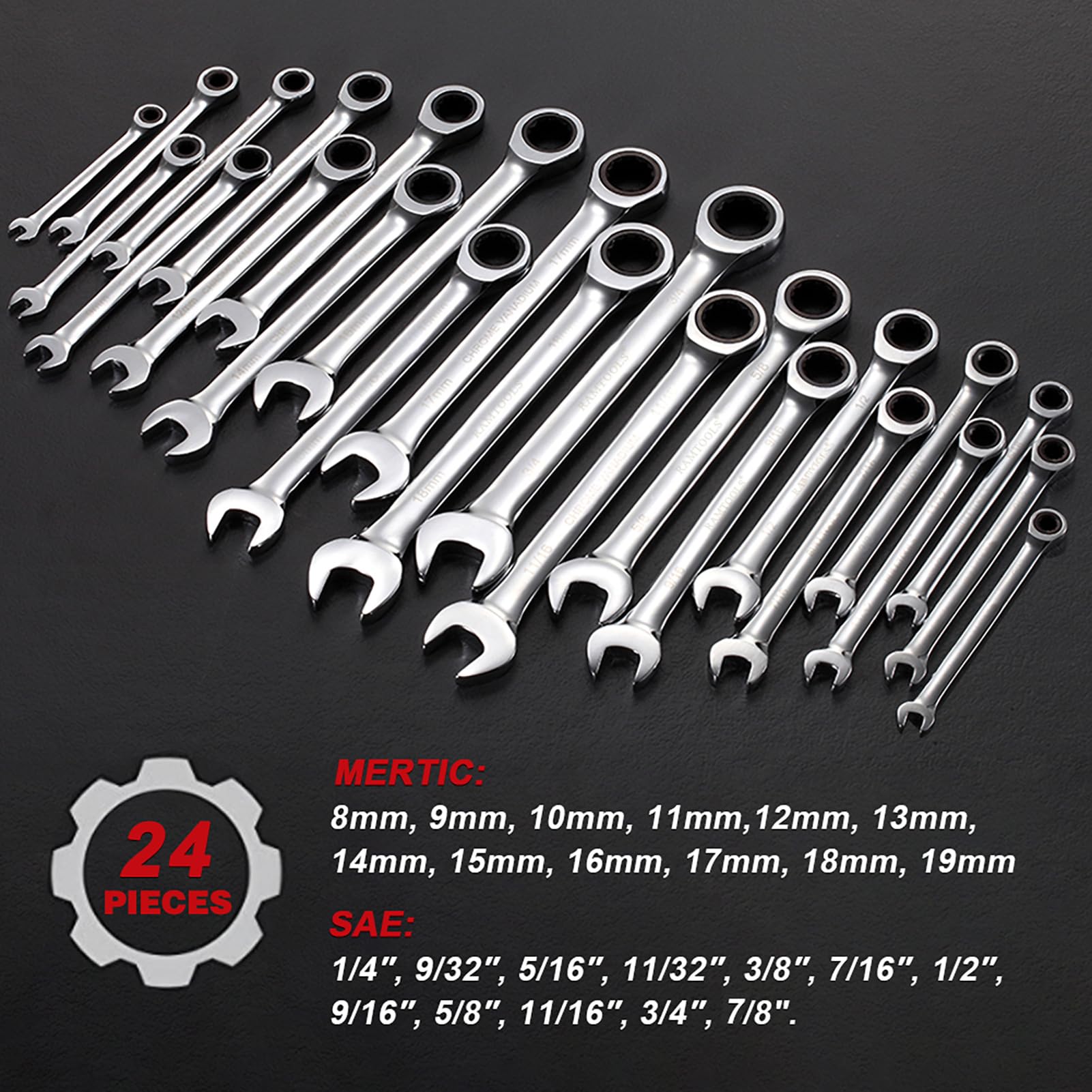 24-Piece Flex Head Ratcheting Wrench Set - Metric & SAE Chrome Vanadium Steel With Carry Bag - View #6