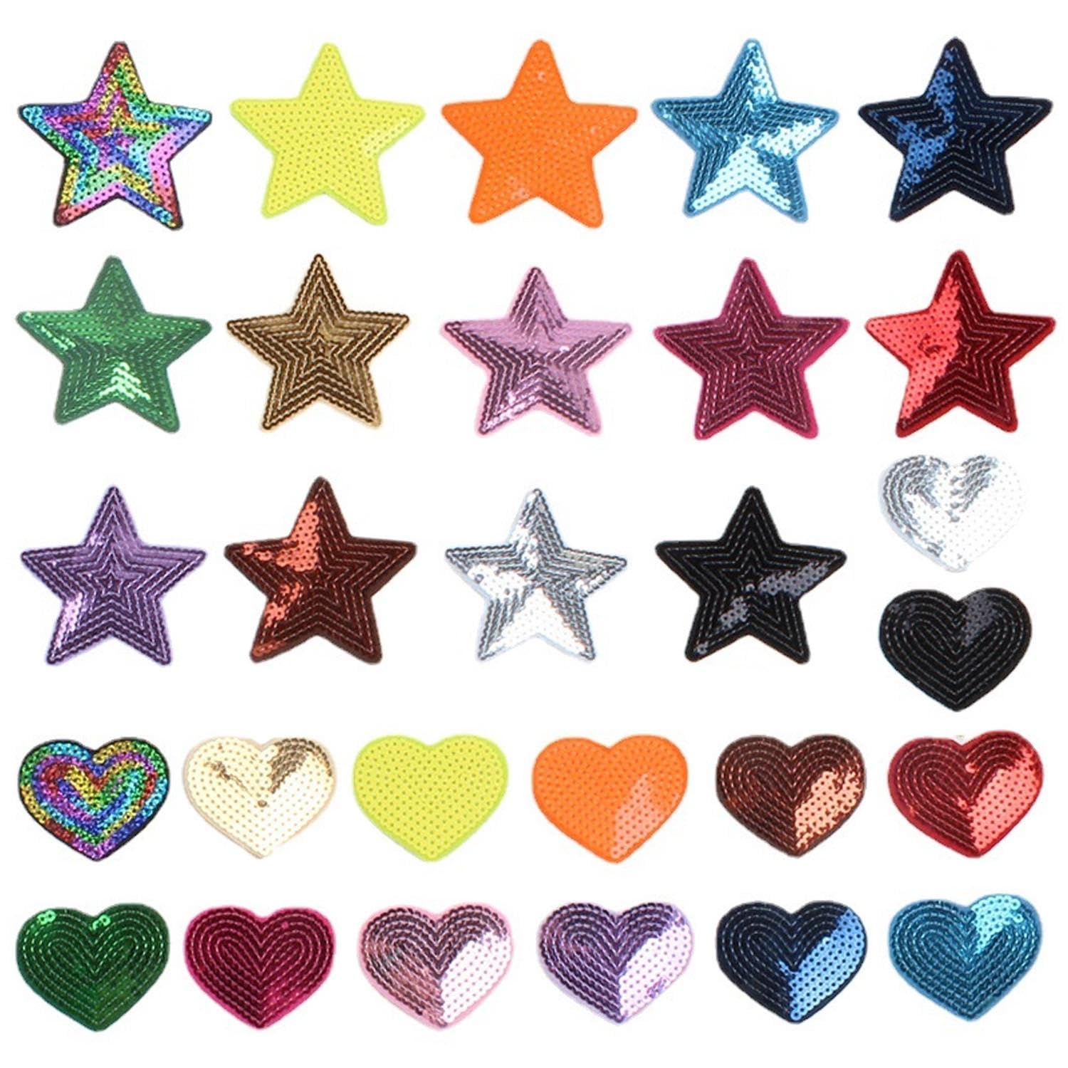 Nidhfg Color 28 Pieces Of Ironing Patches, Sequin Heart-Shaped Star Cloth Patches, Creative Children's Sewing And Weaving Cloth, Diy Craft Clothing Bag Patch Decoration.