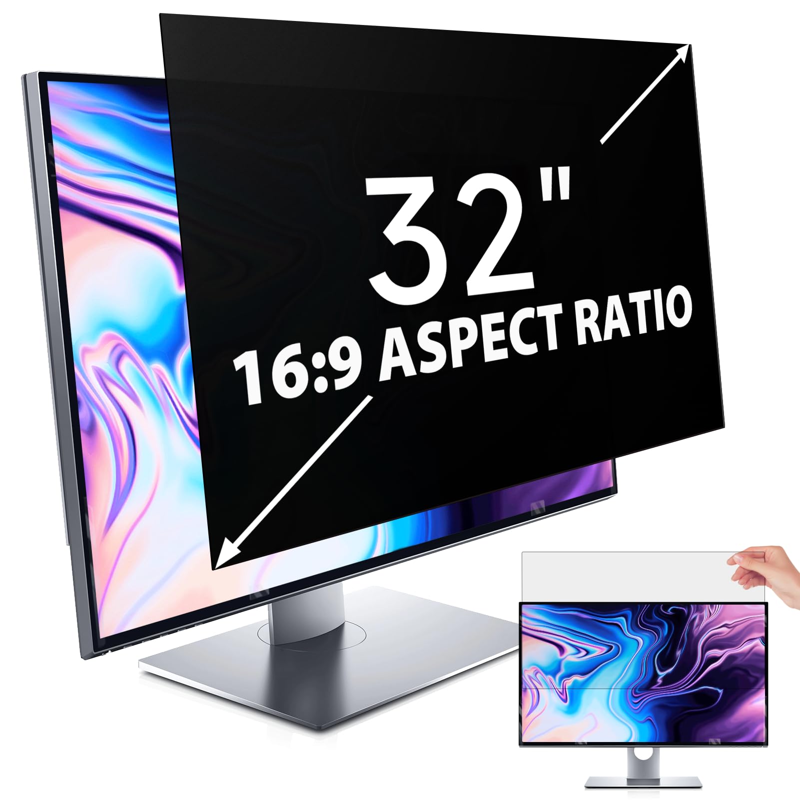 IPROKKO Filtro Protezione Privacy per Monitor da 32 Pollici per Computer, Rapporto d'aspetto 16:9, Pellicola Protettiva Rimovibile Anti Luce Blu, Protezione Privacy per Monitor HD