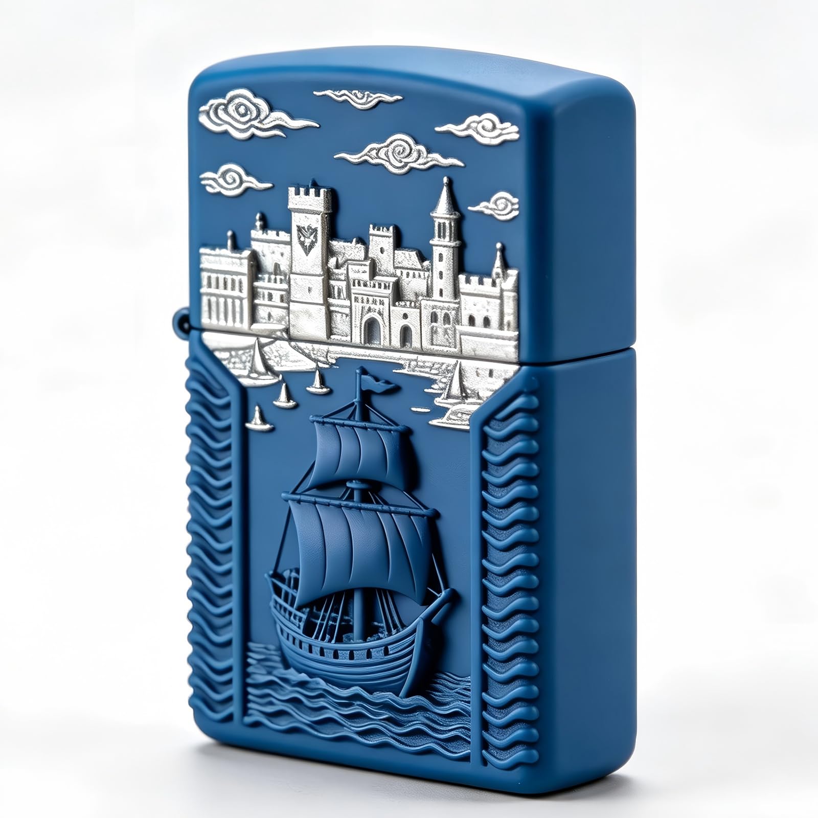 Vintage Sailboat Carved Flip Top Kerosene Lighter Reusable Windproof Wheel Grinding Pocket Lighter for Camping Hiking (B)