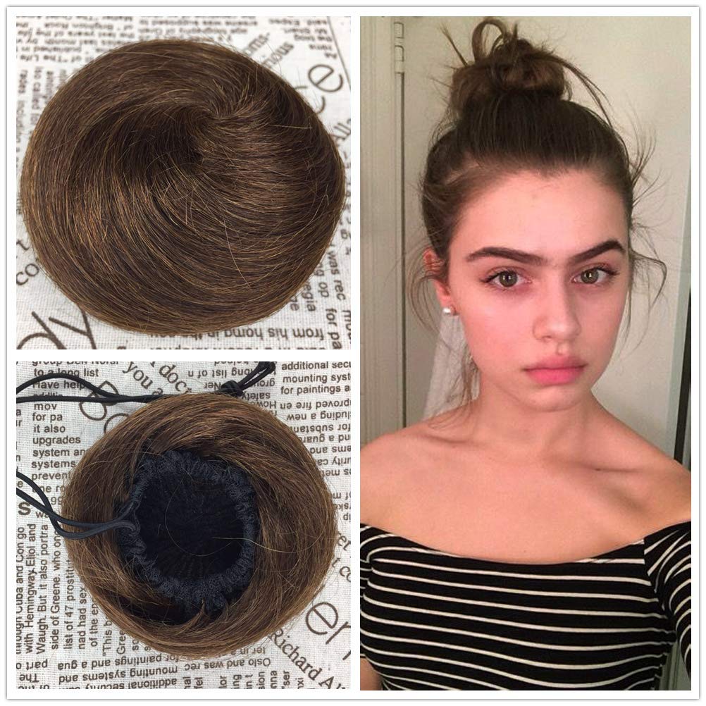 Straight, Light Brown Hikyuu Real Hair Donut Bun Clip In Human Hair