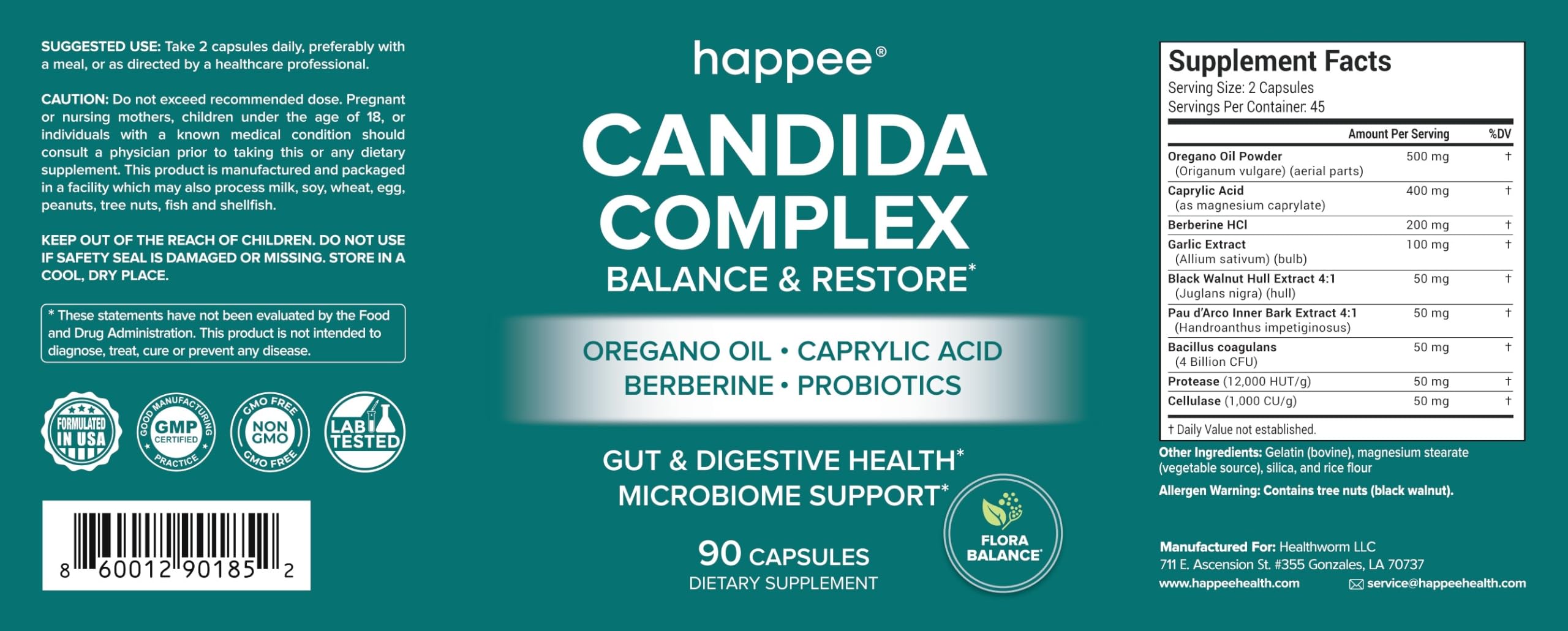 Happee Candida Complex Support Supplement - Gut and Digestive Health 90 ct. — Amazon image 6