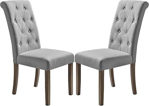 Miniatura 3 de LIGUANG - Juego de 2 sillas de comedor de tela copetuda con botones, silla gris, patas de madera maciza, asiento acolchado, ideal para cocina,