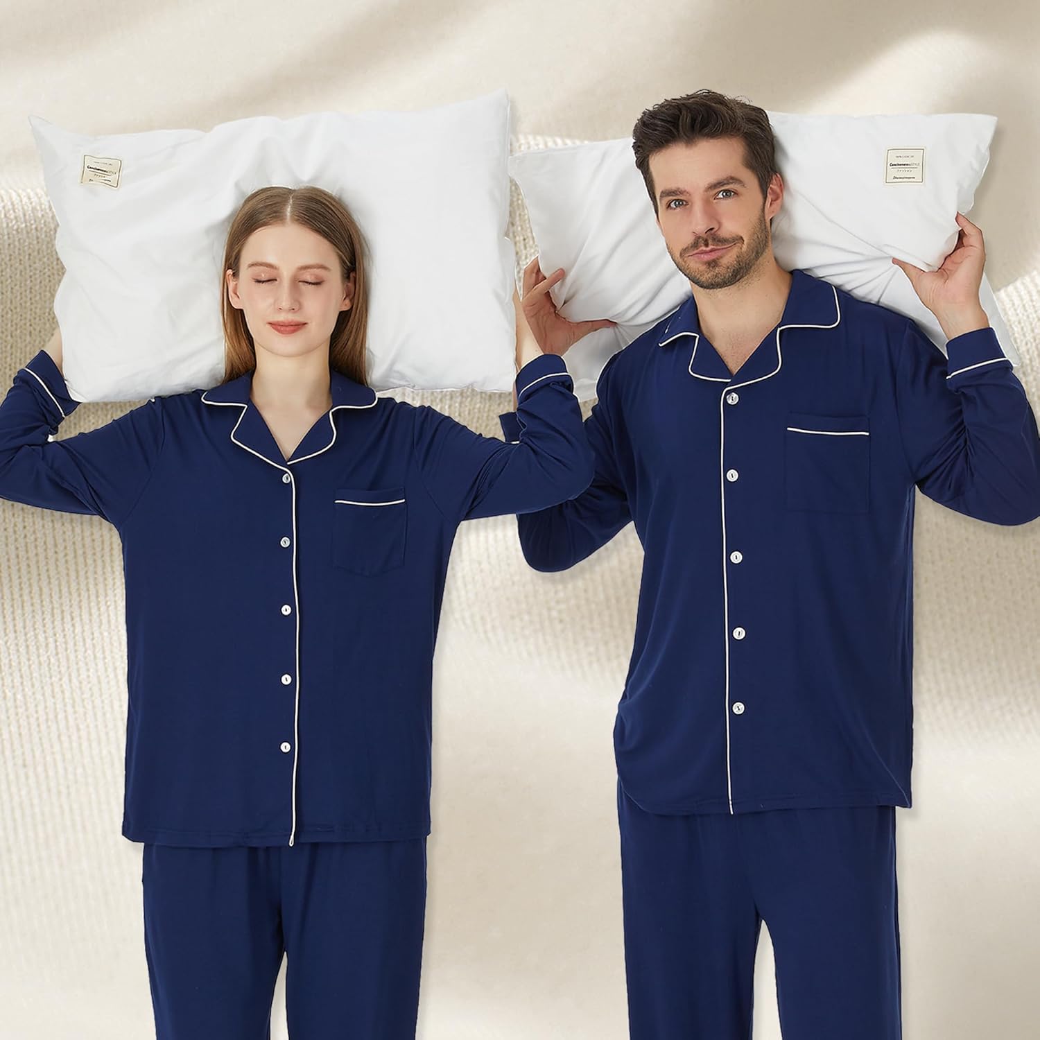 Matching Pajamas for Couples, Button Up Pjs Set for Men and Women Soft Warm Loungewear - Image 2