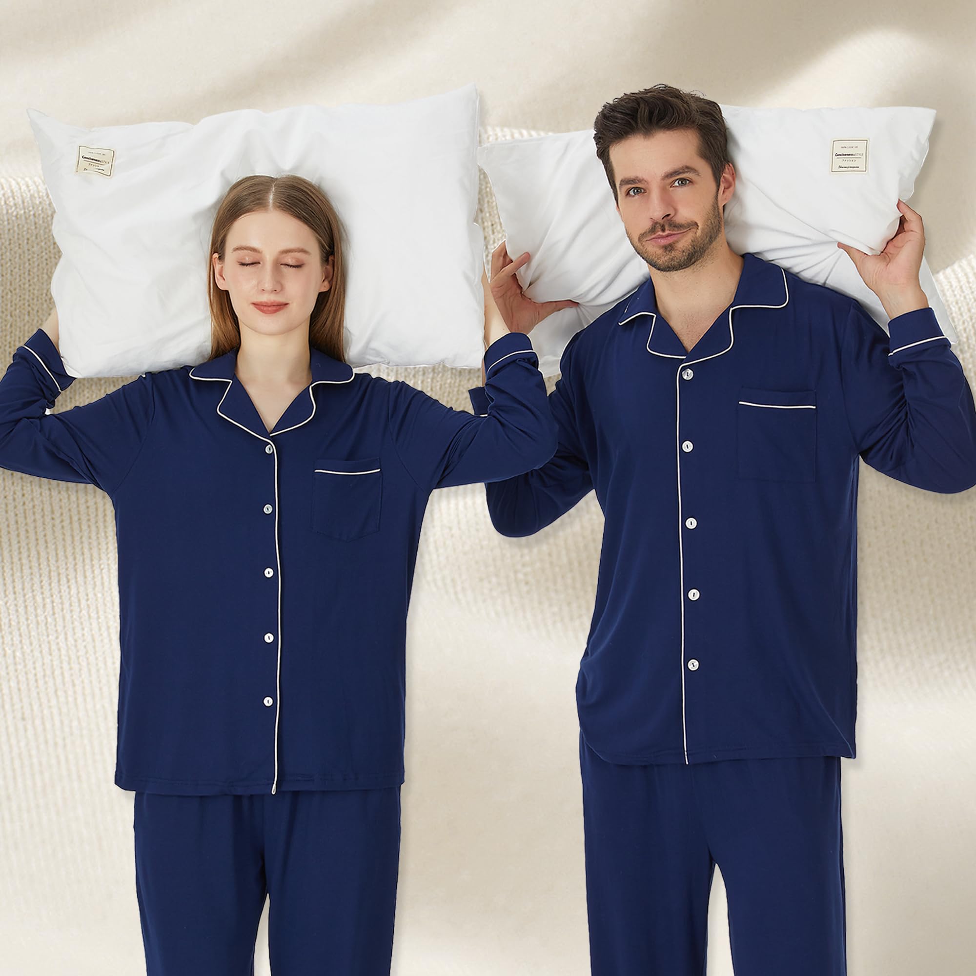 PJGGZ Pijamas a juego para parejas, conjunto de pijama con botones para hombres y mujeres, ropa de descanso suave y cálida