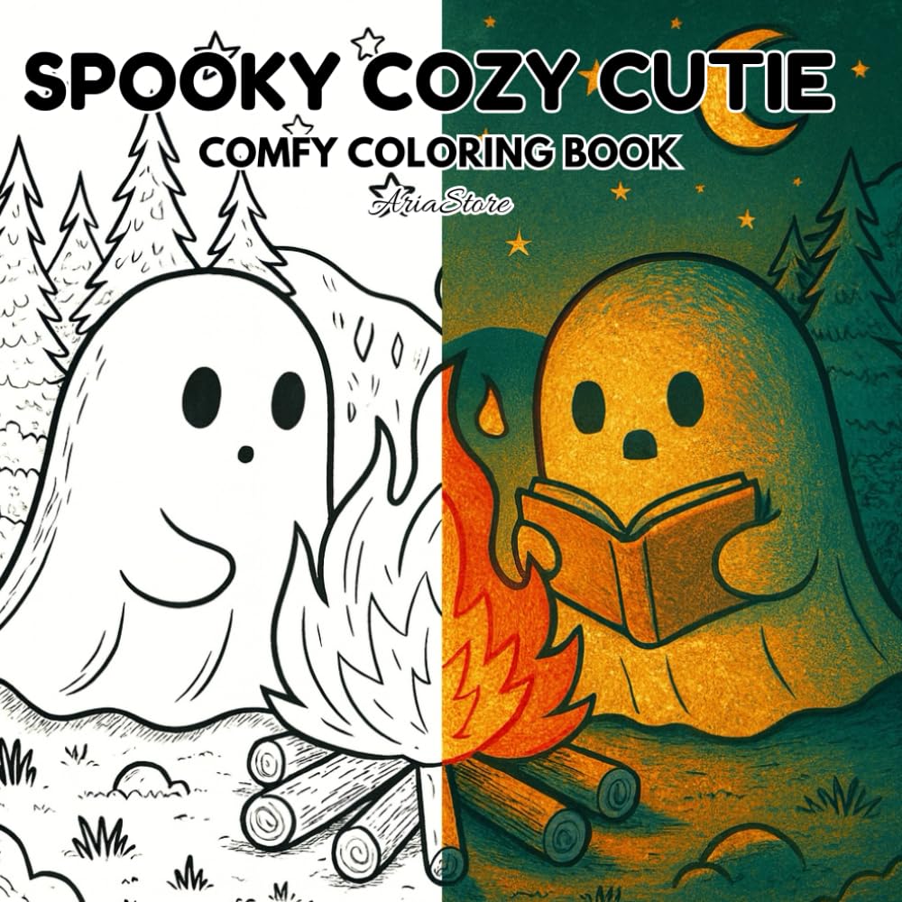 Spooky Cozy Cutie: Comfy Coloring Book for Adults and Teens Featuring Adorable Creepy Creatures in Cozy Hygge Moments for Relaxation.