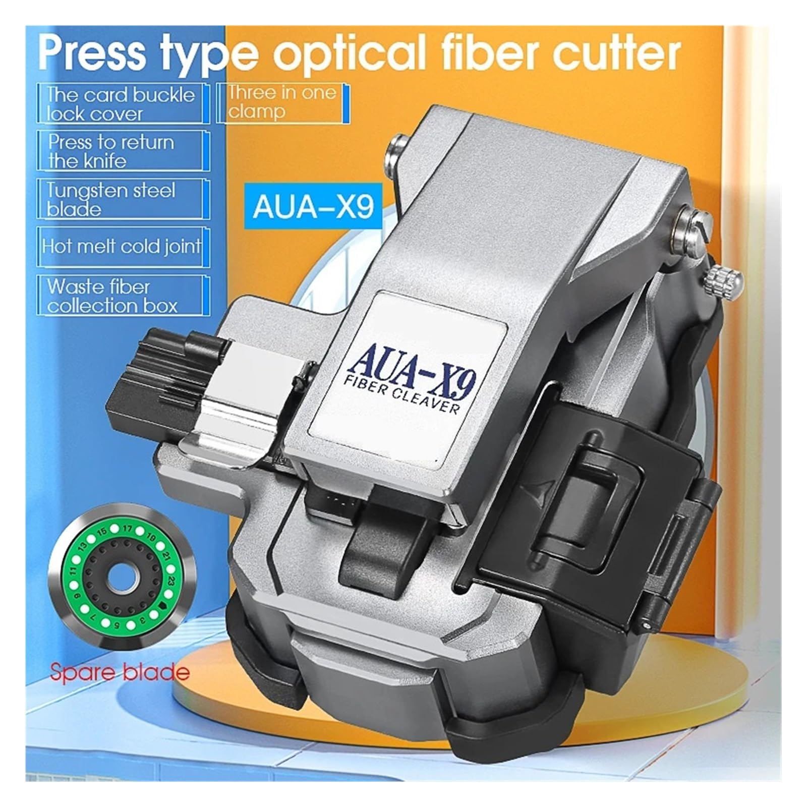 Couperet de fibres, Coupe-fibre AUA-X9 FTTH Câble Couteau de coupe à fibre optique Outils Cutter Trois en un Pince Fente 24 Lame surface(AUA-X9)