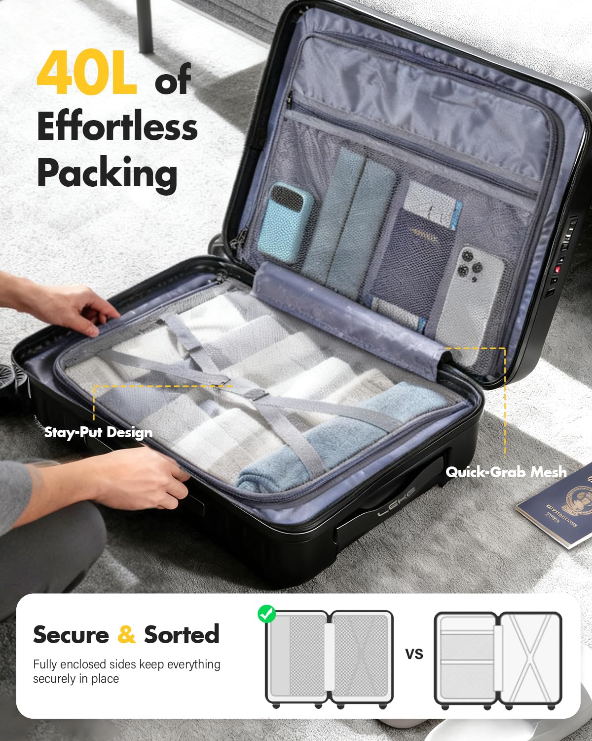 Lekesky Valise Cabine 55x40x20 cm, 40 L, Ryanair Priority, 4 Roues