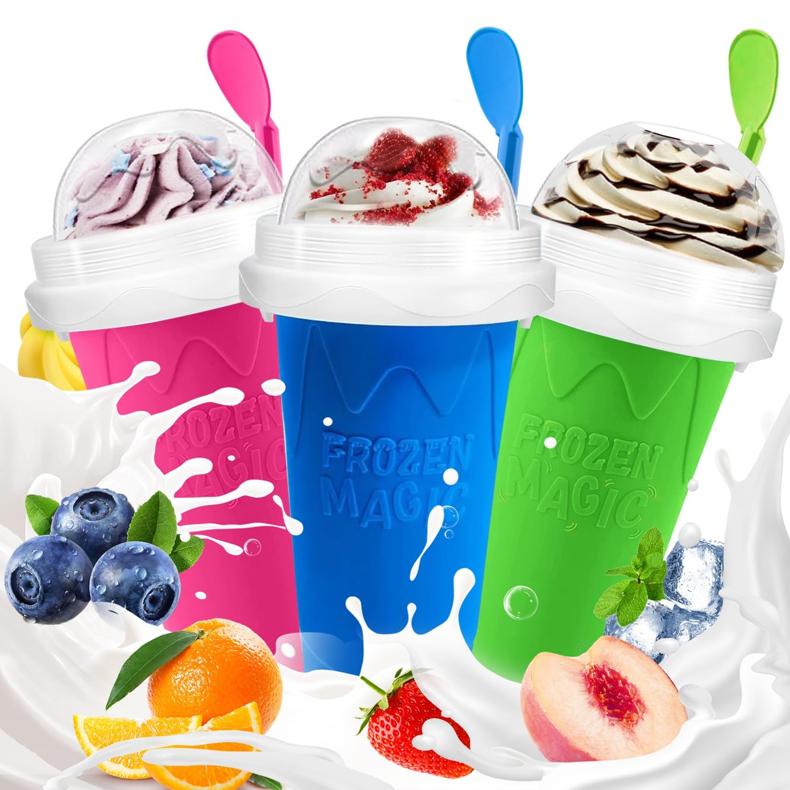 FANS-ONE Slushie Cup, 3 Pack DIY Magic Slushy Cup (Blue+Pink+Green)