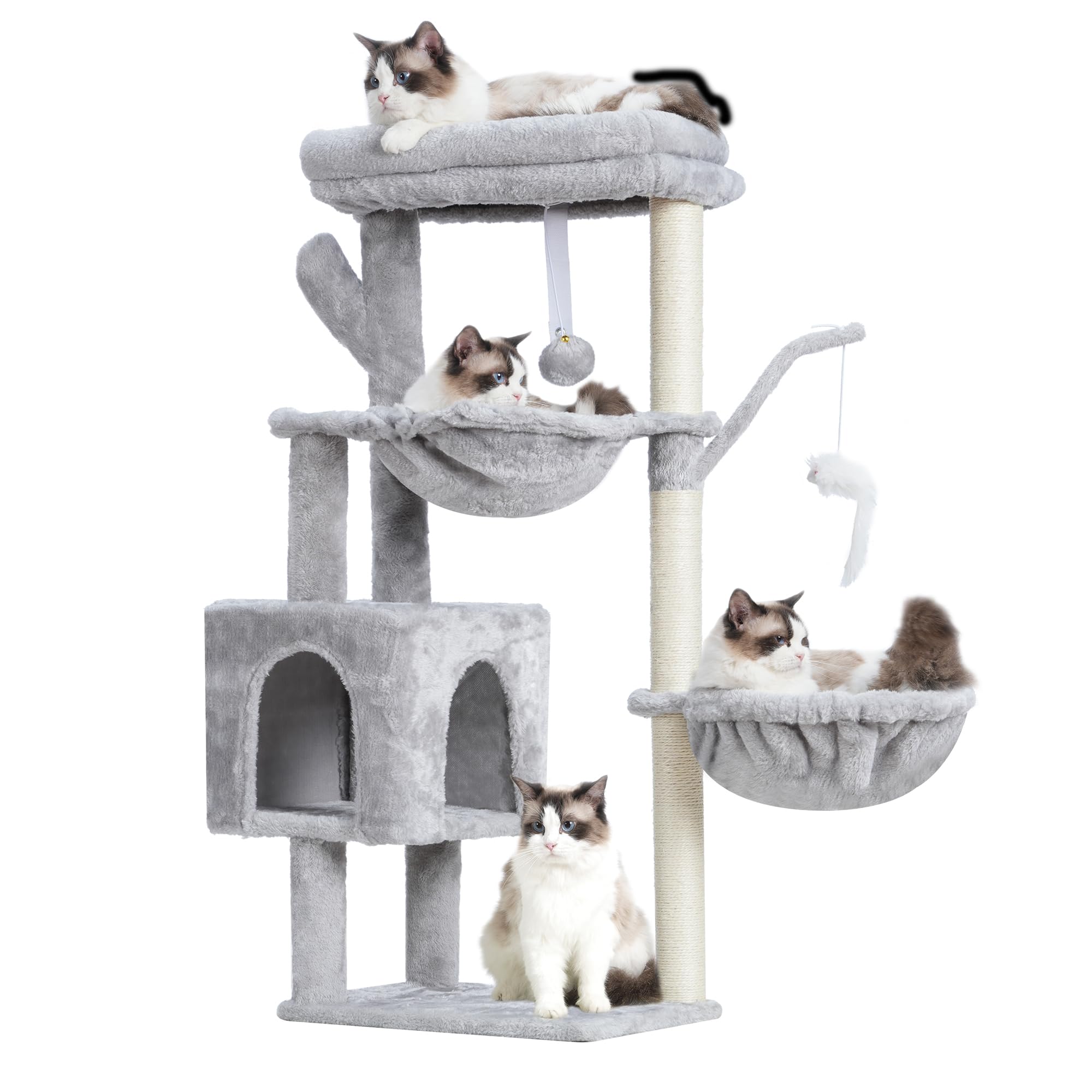 Heybly Cat Tree, 39.4 Inches Tower Condo with Scratching Post, Cat Tower for Indoor Cats, Fully Wrapped Sisal Pole, Soft Platform, 2 Baskets and Dangling Toy, Light Gray HCT006SW