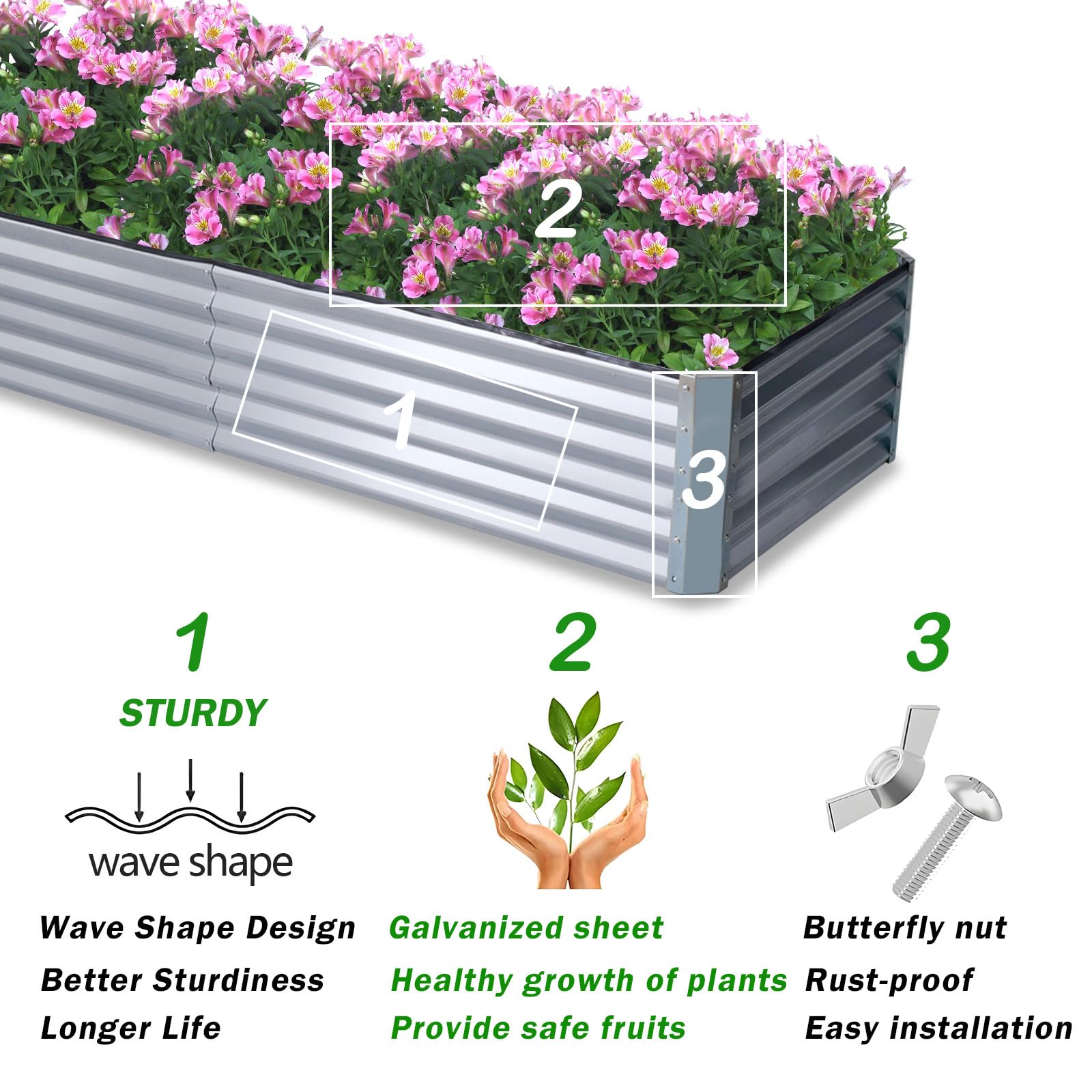 Galvanized Planter Box DlandHome 8x3x1 Ft Galvanized Raised Garden Bed -  Extra Deep Metal Planter Box For Vegetables \u0026 Herbs Planters For Outdoor  Plants, image size:1600x1600