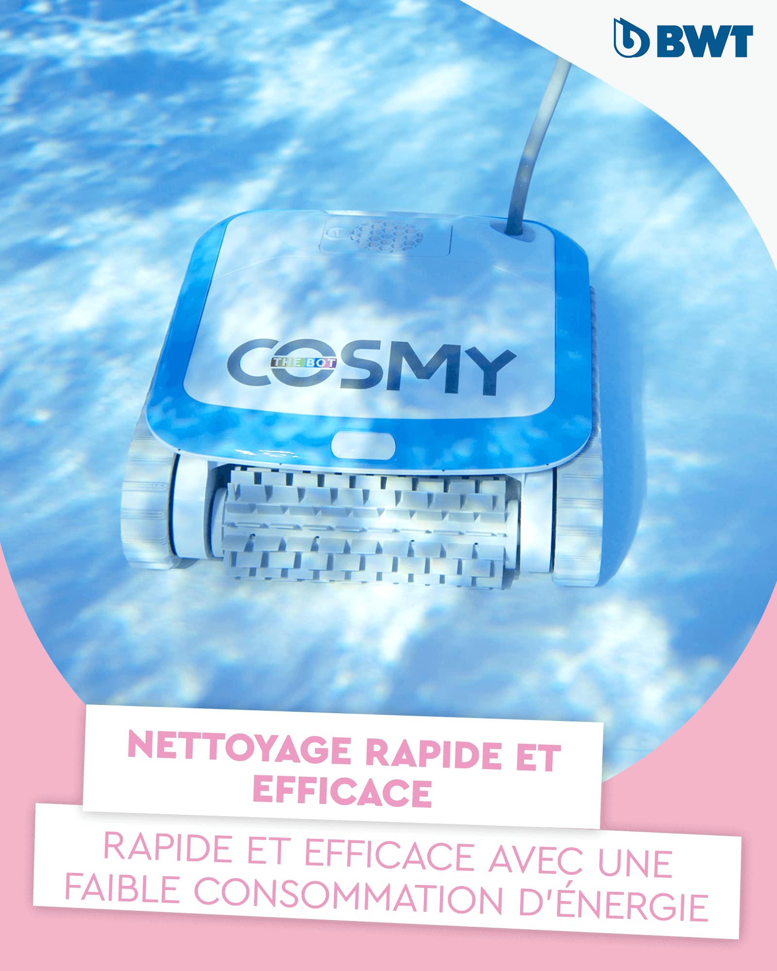 BWT Robot de Piscine Cosmy 200 | Particulièrement léger et Compact | pour Les piscines d'une Longueur allant jusqu'à 10 m | Nettoyage fiable du Fond | avec Commande par Application