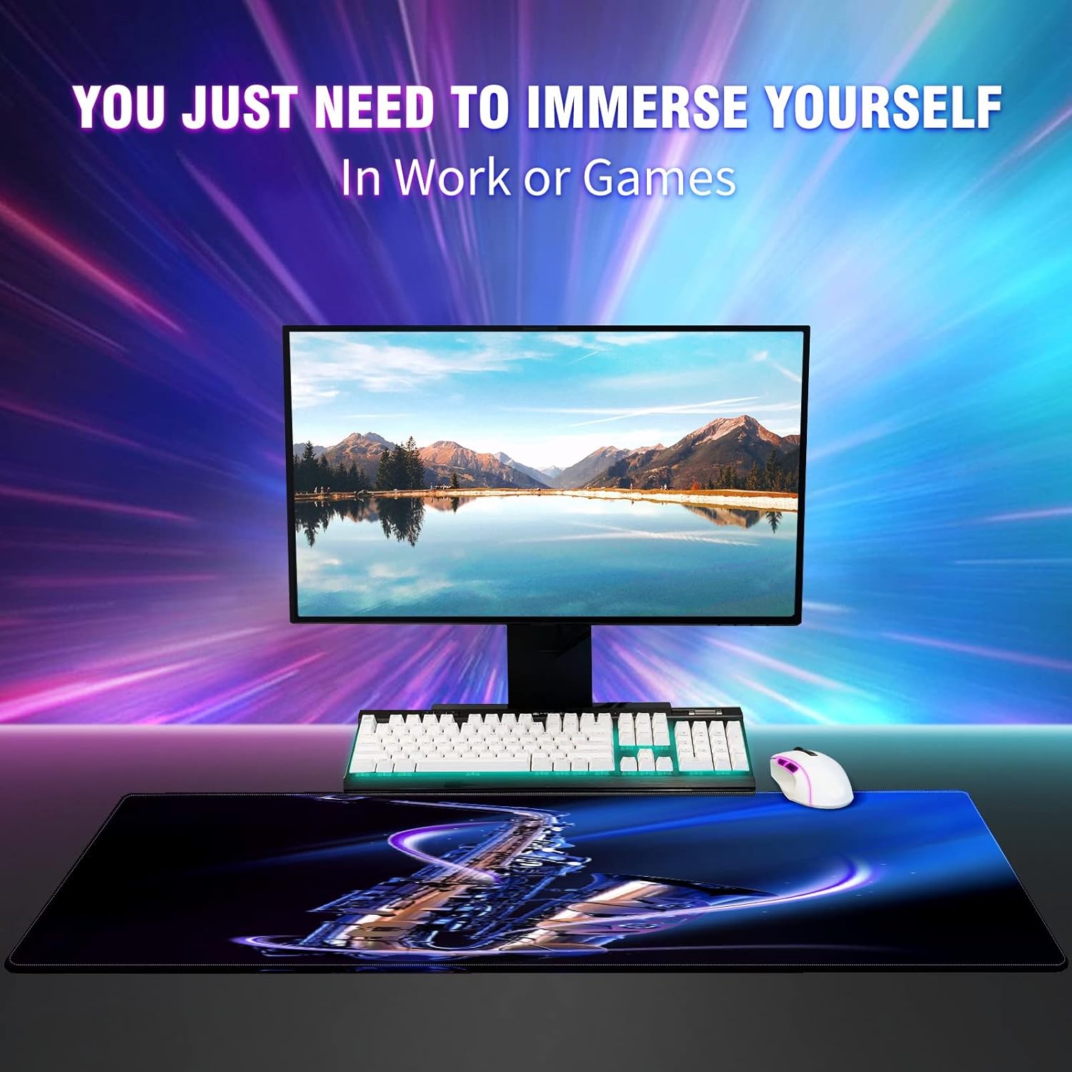 Extended Gaming Mouse Pads Musical Saxophone Large Computer Keyboard Mouse Mat Thick Desk Pad Rubber Base Stitched Edges Playmat for Gamer Home Office Decor 35.4''x15.7''