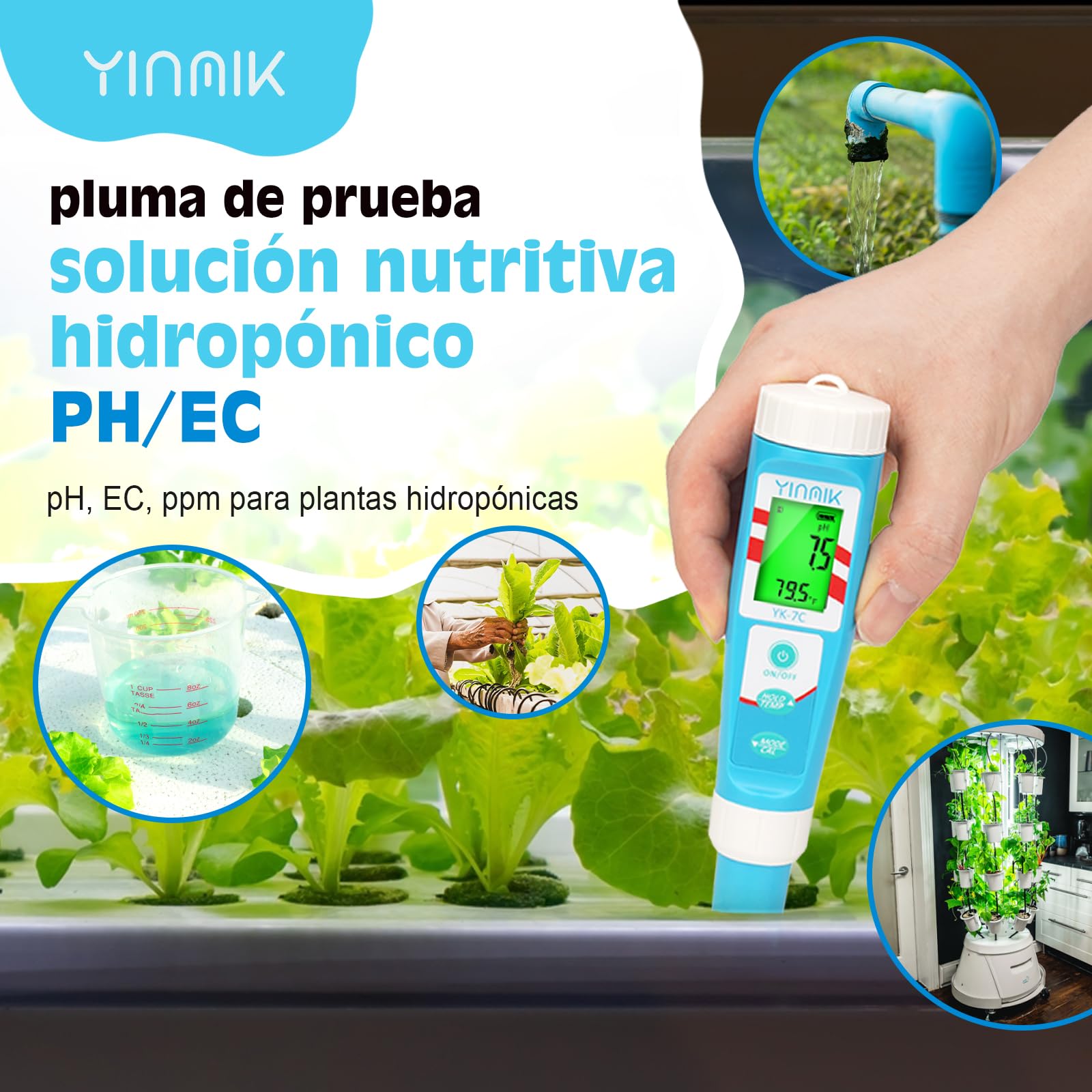 YINMIK Medidor Cloro Piscina Digital, Kit Cloro y pH para Piscina y Acuario