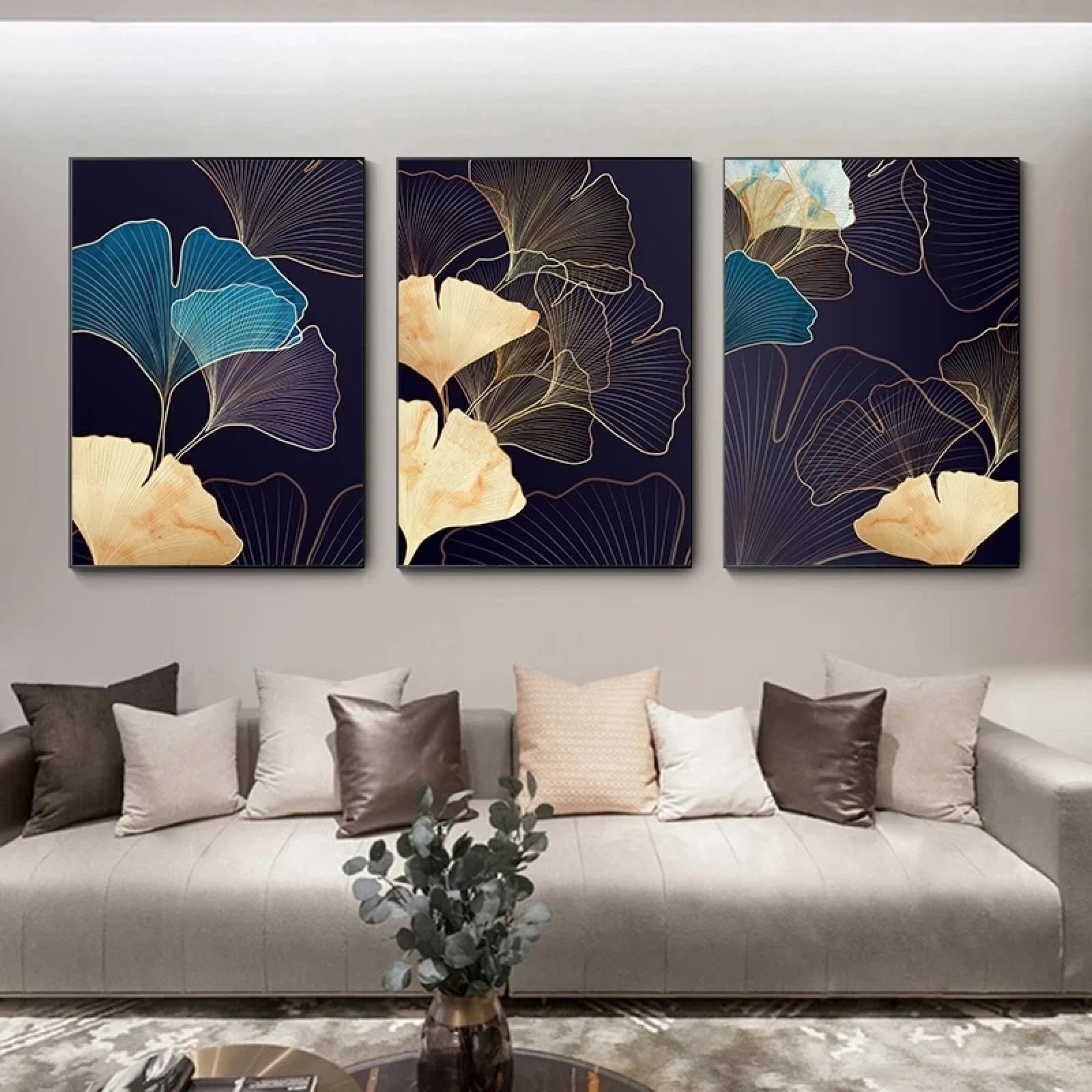 Affiches abstraites de feuille de Ginkgo triptyque 80x110cm - 8