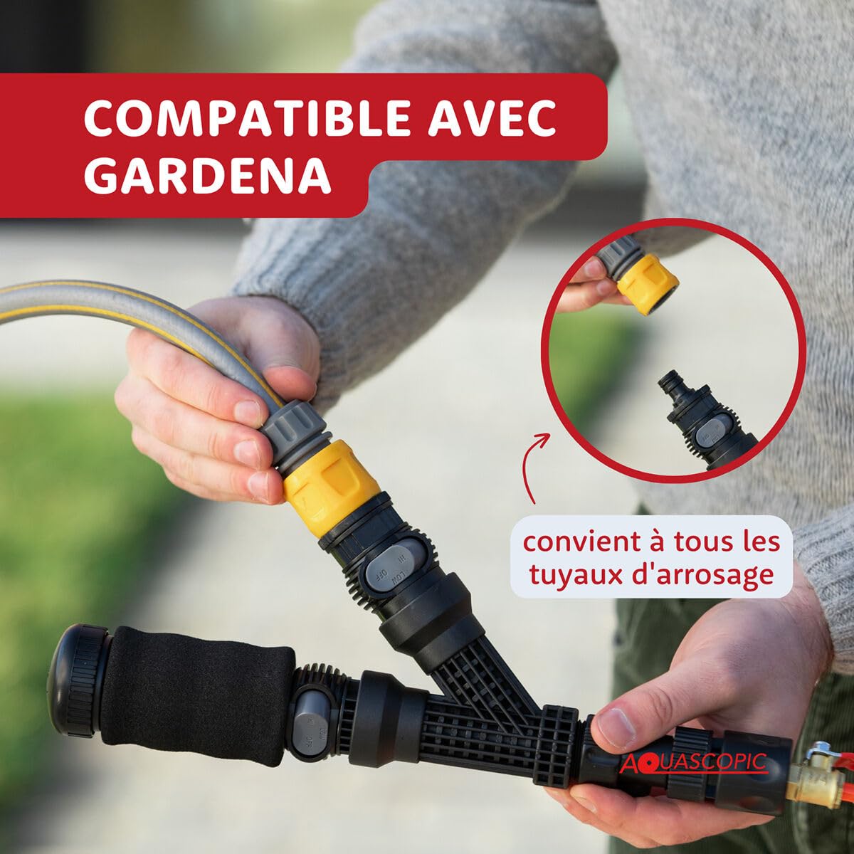 Aquascopic Manche Télescopique Aluminium 10 m avec Brosse de Nettoyage – Perche Extensible Duo pour Piscine, Toit, Panneaux Solaires, Camping-Car, Fenêtres
