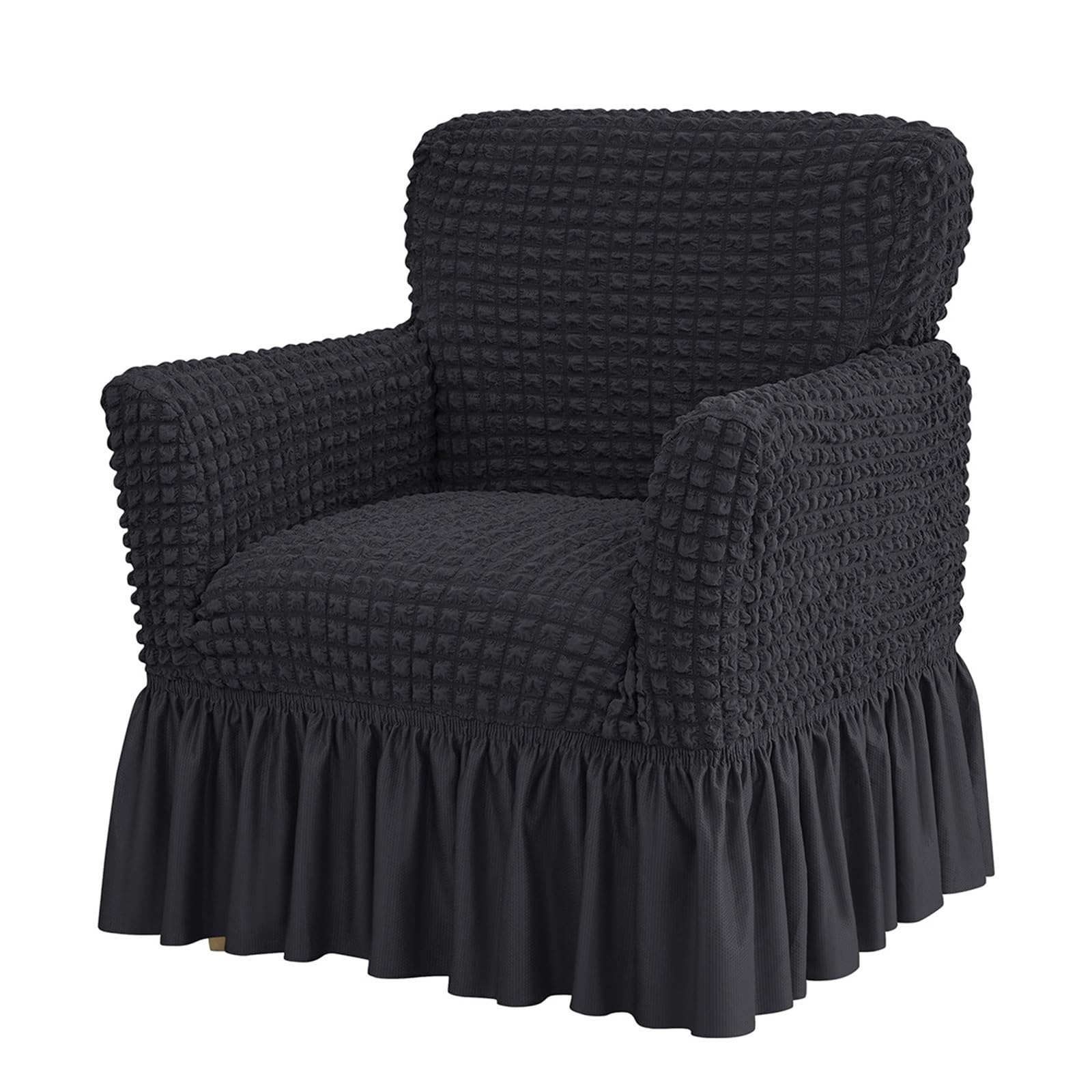 PBTMCD Solid Stretch Wing Chair Cover Seersucker Armchair Slipcover With Skirt High Elastic Spandex(6#)