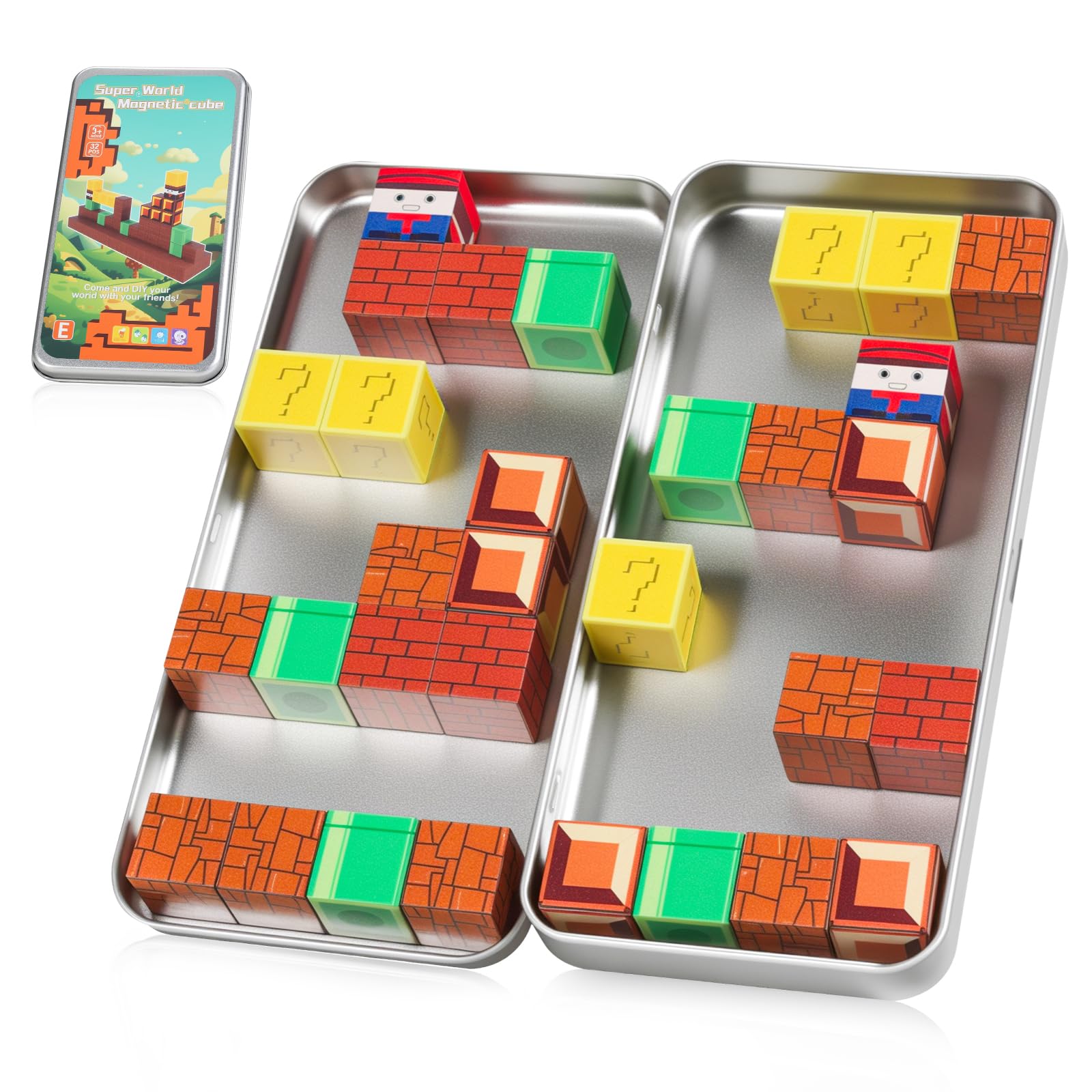 Mini Magnetic Blocks with Iron Storage Box - Travel Magnet Building Block for Toddler 1-3, STEM ConstructionToys for Kids Ages 4-8, Educational Learning Toy Gift for Girls