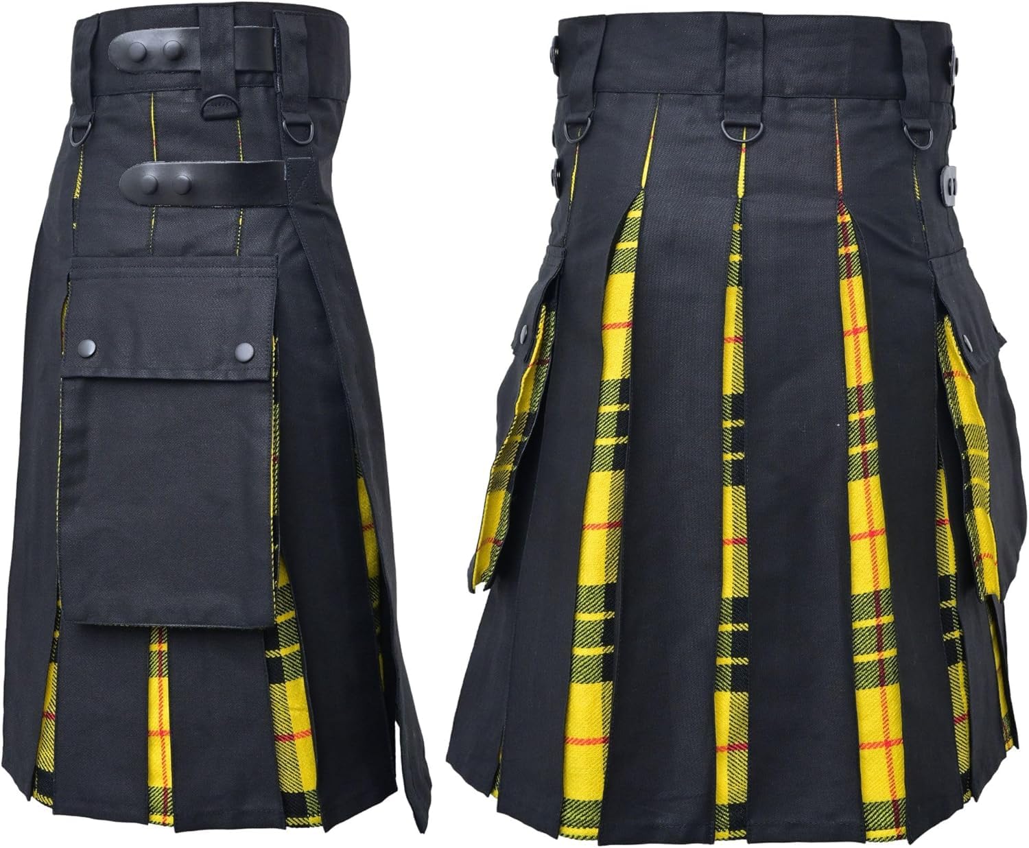 Kilts di utilità Moderna - Kilts di utilità più di Dimensione Scozzese Ibrido Nero Cotone & Lana acrilica Tartan Kilts di utilità