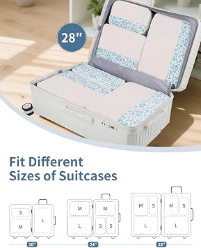Narwey 7 Set Floral Packing Cubes for Travel Carry on Suitcase Luggage Organizer Bags for Kids Women Men, Durable Packing Organizers Bag, Travel Essentials Accessories (Blue Flower)