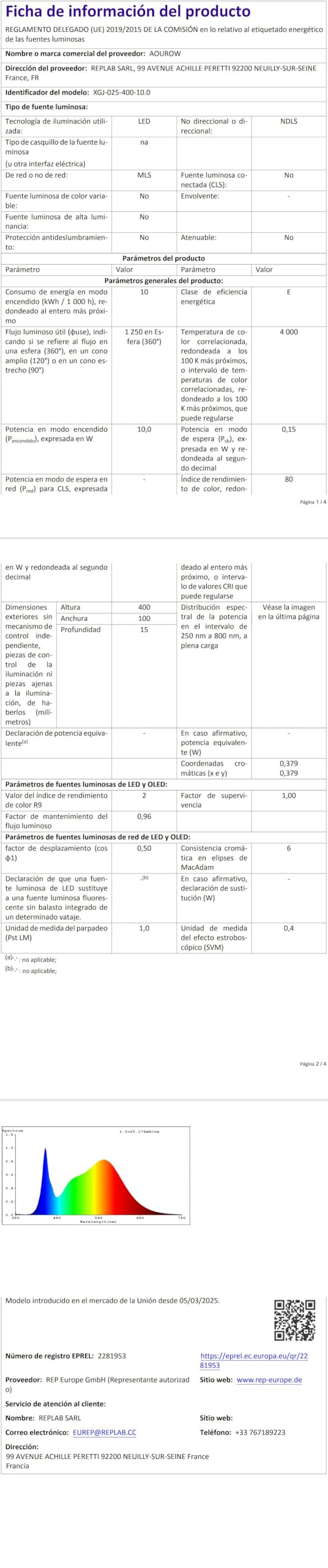 Aourow Lámpara de Espejo LED 40cm 10W 1200lm,Luz de Espejo de Baño Neutra Blanca Súper Brillante 4000K,Impermeable IP44,Aplique de Espejo de Baño No Estroboscópico 230V,Clase II(Sin Interruptor)
