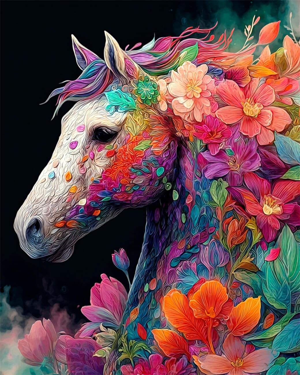 RKFLGEW DIY Bead Embroidery Kits Horses and Flowers 40x50cm