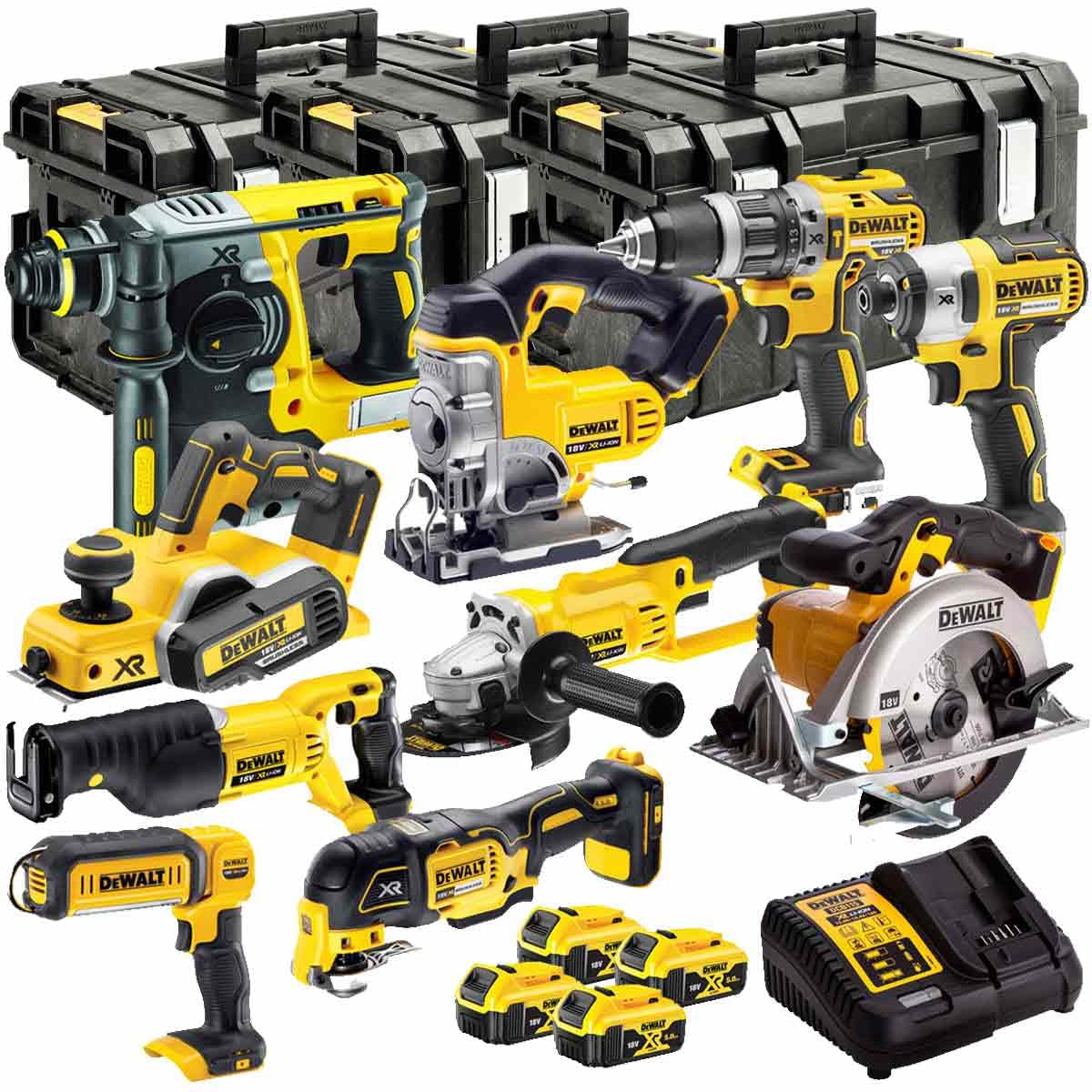 Dewalt 18V Li-Ion DCKT4T10P4 10 Piece with 4 x 5.0Ah Batteries and Charger in Case - Tool Set - Monster Power Tool Kit - Combo Kit - 18V Cordless Power Tool Kits - Power Tool Combo kit - Dewalt kit
