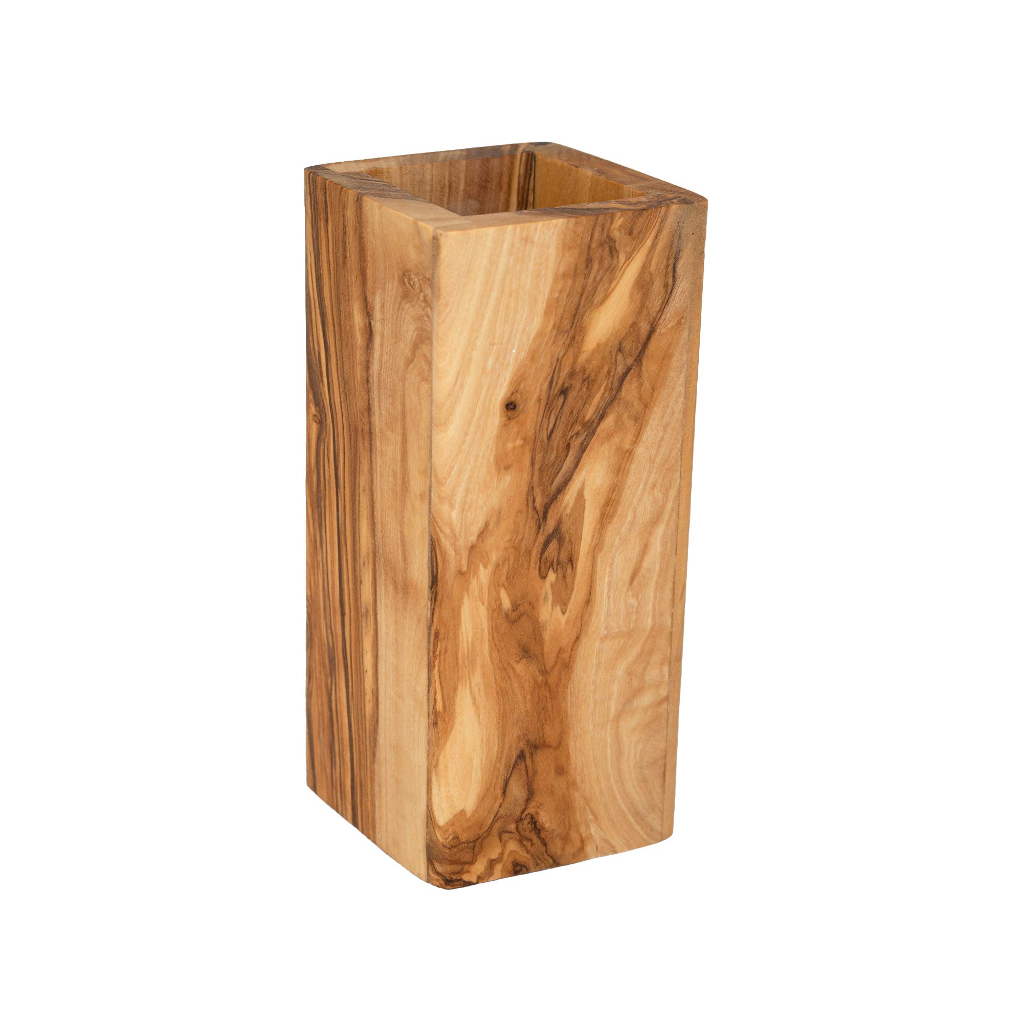 NATUREHOME Olivenholz Küchenutensilo Besteckbox - 19 cm Besteckhalter und Ständer für Küchenhelfer, Besteck, Scheren