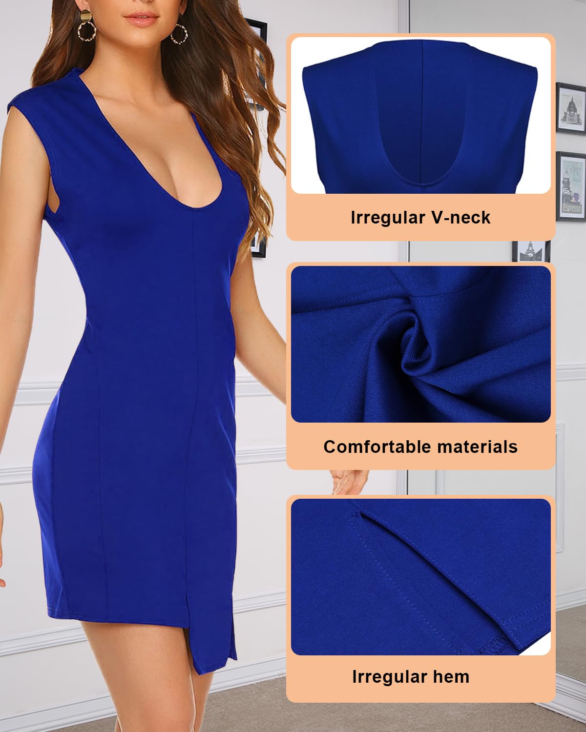 Rayson Vestito Donna Elegante Cerimonia Curvy Miniabito Senza Maniche Abito Sexy Vintage Mini Abito con Scollo a U Irregolare Vestito Donna