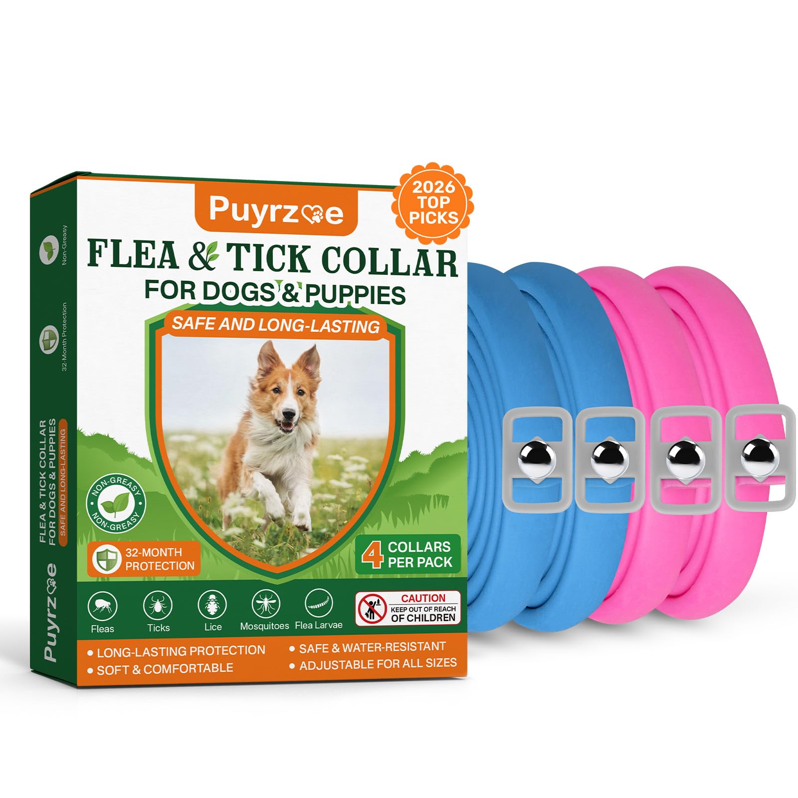 Puyrzoe Flea and Tick Prevention for Dogs, 4 Pack Flea Collar for Dogs