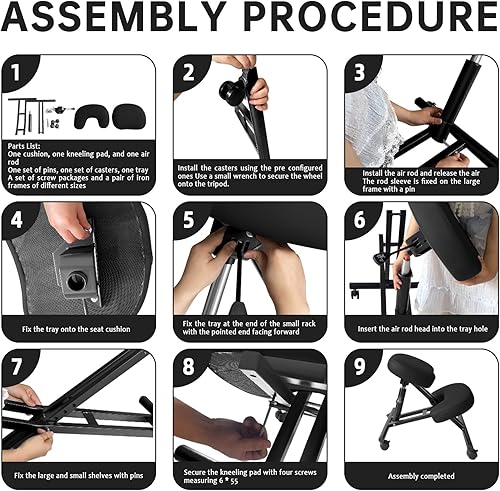 Miniatura 9 de Silla ergonómica de piel sintética, taburete ajustable para el hogar y la oficina con almohadillas gruesas y ruedas de freno flexibles con bloqueo