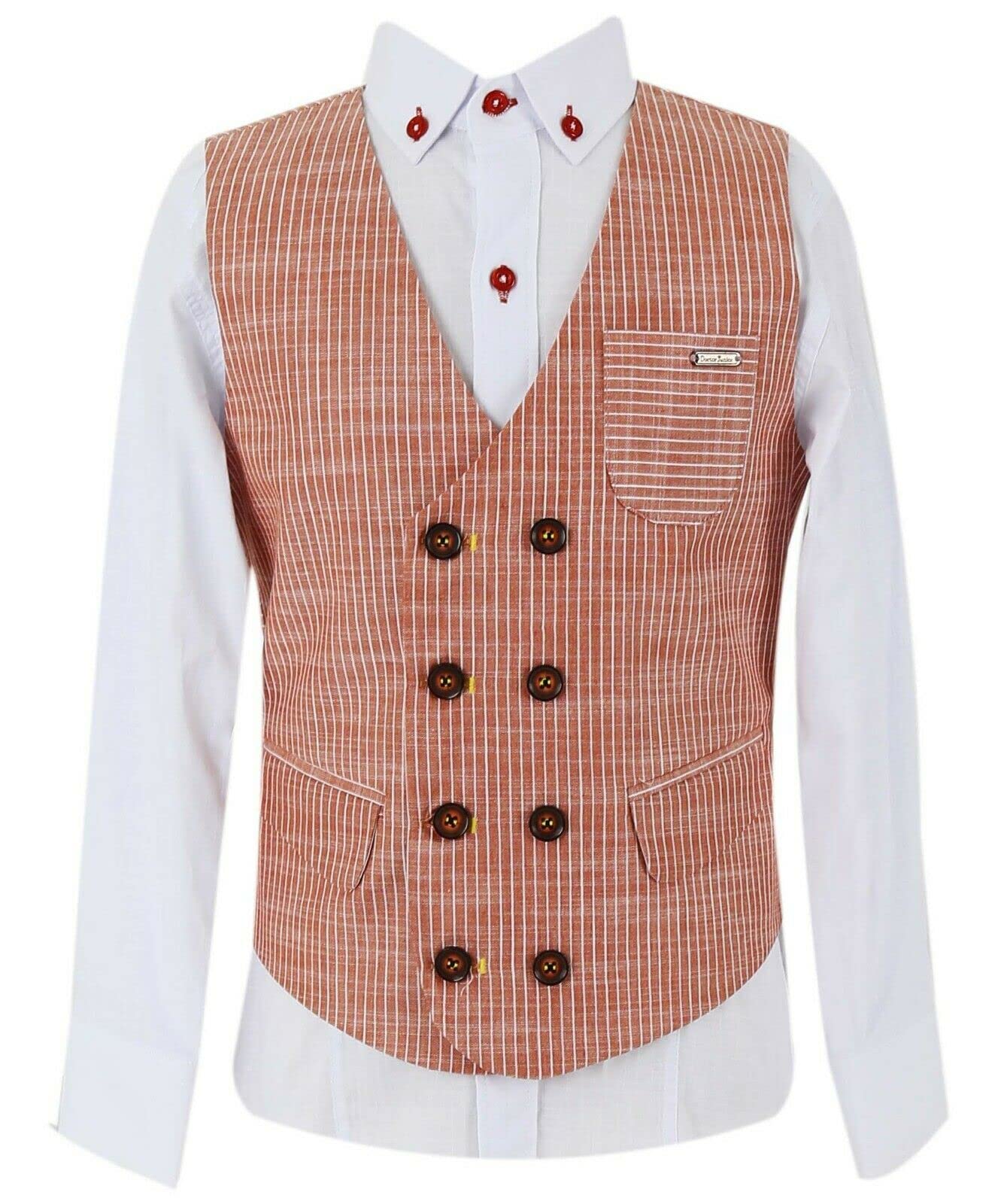 SIRRI Completo da ragazzo con gilet monopetto in cotone e lino, completo smart casual da 3 pezzi